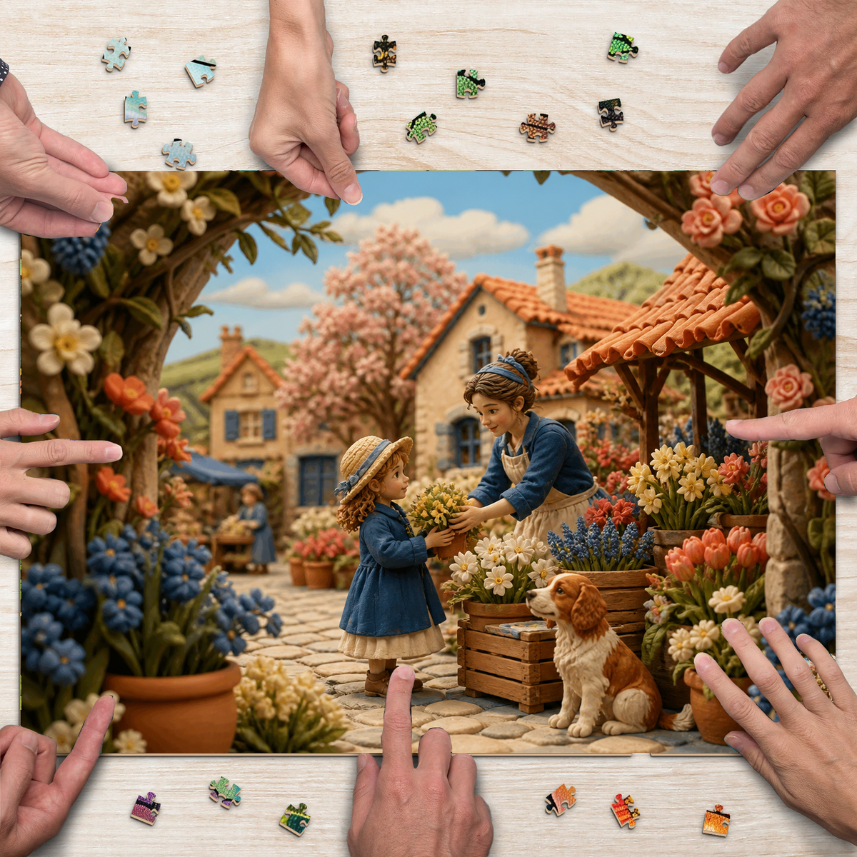 Vibrant Spring Flower Market Soft 3d Storybook Landscape Puzzle - puzzle product view