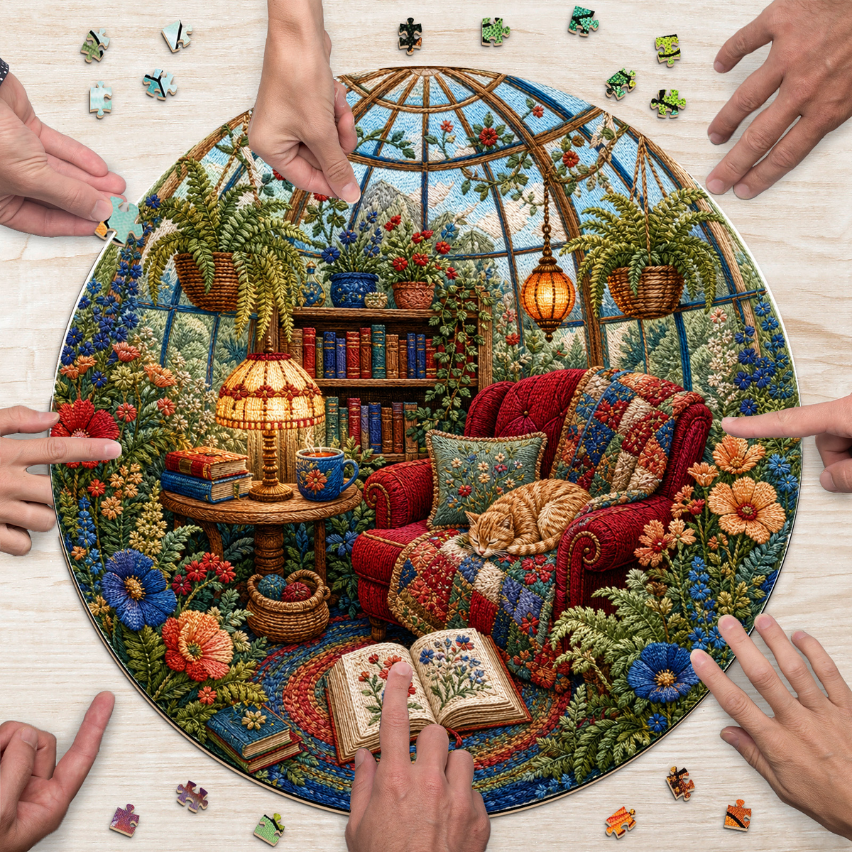 Wildflower Reading Nook Conservatory Round Puzzle - puzzle product view