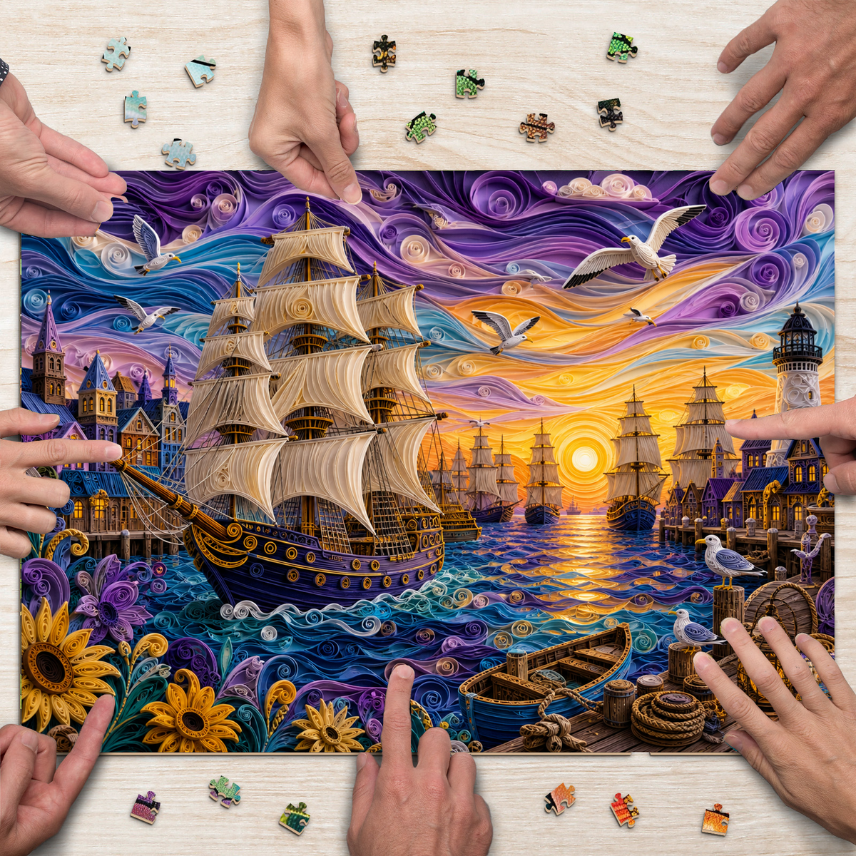 Whispering Harbor of Tall Ships Landscape Puzzle - puzzle product view
