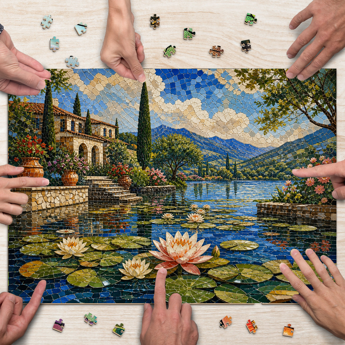 Vibrant Water-Lily Pond Landscape Puzzle - puzzle product view