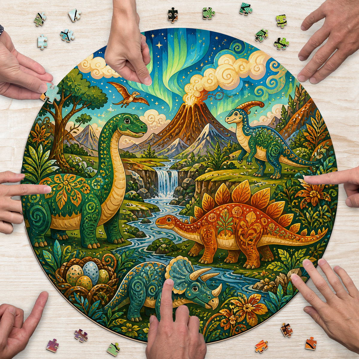Aurora Friendly Dinosaur Valley Round Puzzle - puzzle product view