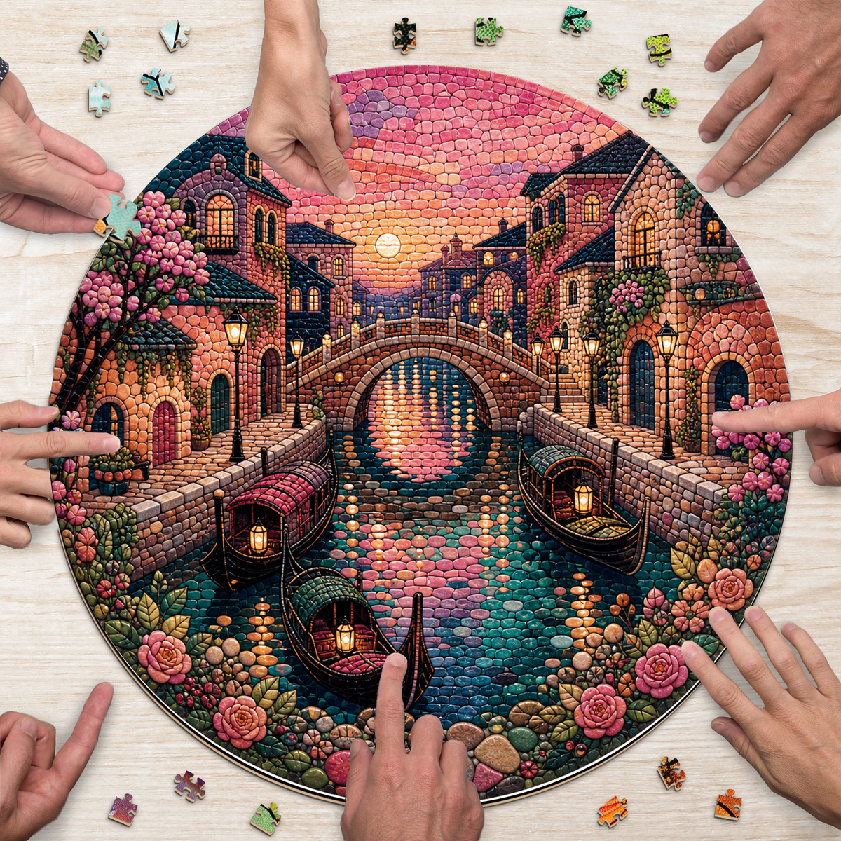 Whispering Canal Lantern Quarter Round Puzzle - puzzle product view