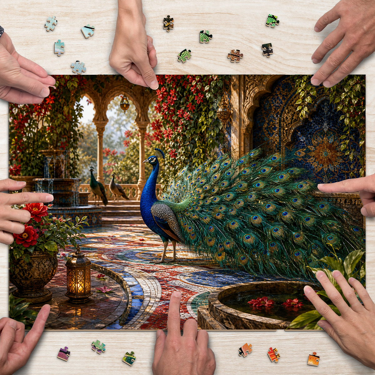 Secret Peacock Mosaic Court Landscape Puzzle - puzzle product view