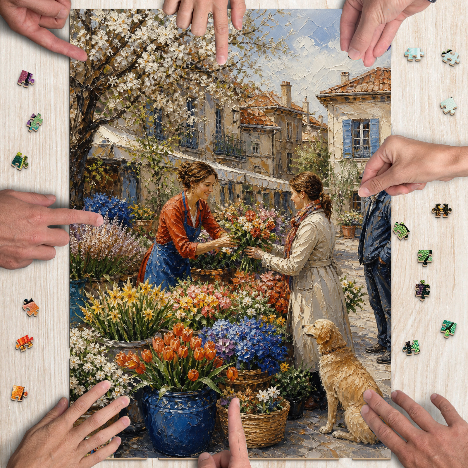 Quiet Spring Flower Market Oil Impasto Portrait Puzzle - puzzle product view