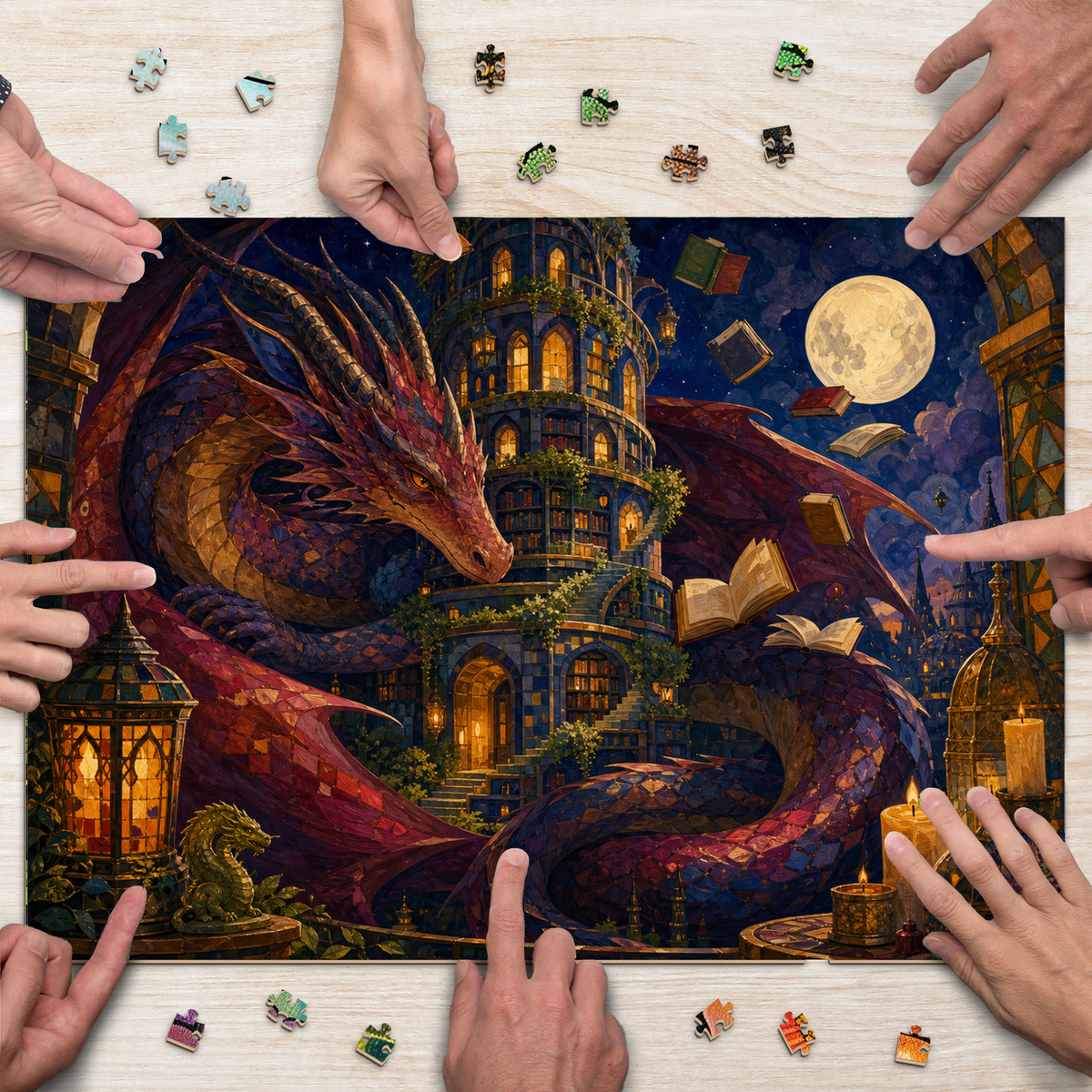 Luminous Dragon Library Moon Landscape Puzzle - puzzle product view