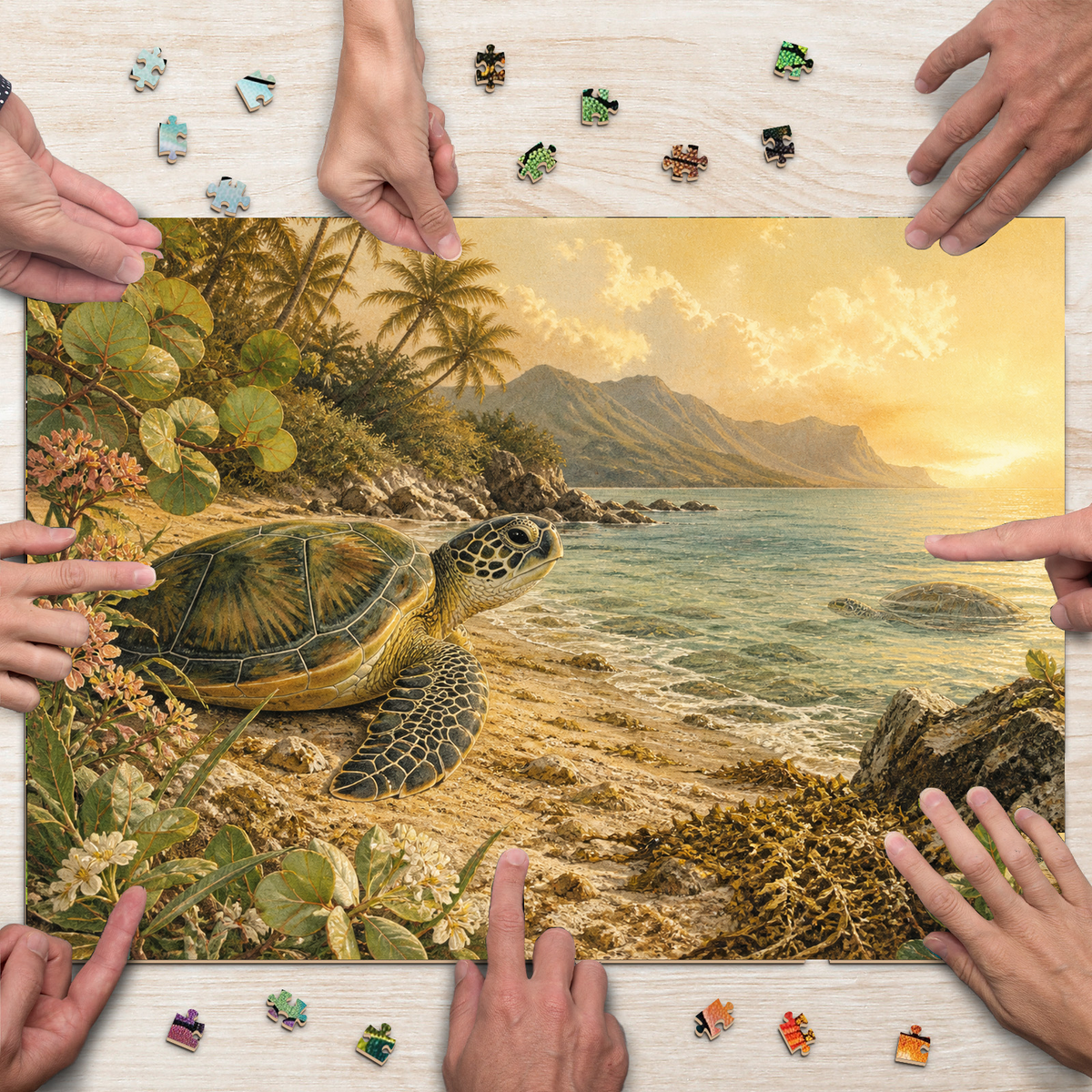 Golden-Hour Sea Turtles Landscape Puzzle - puzzle product view