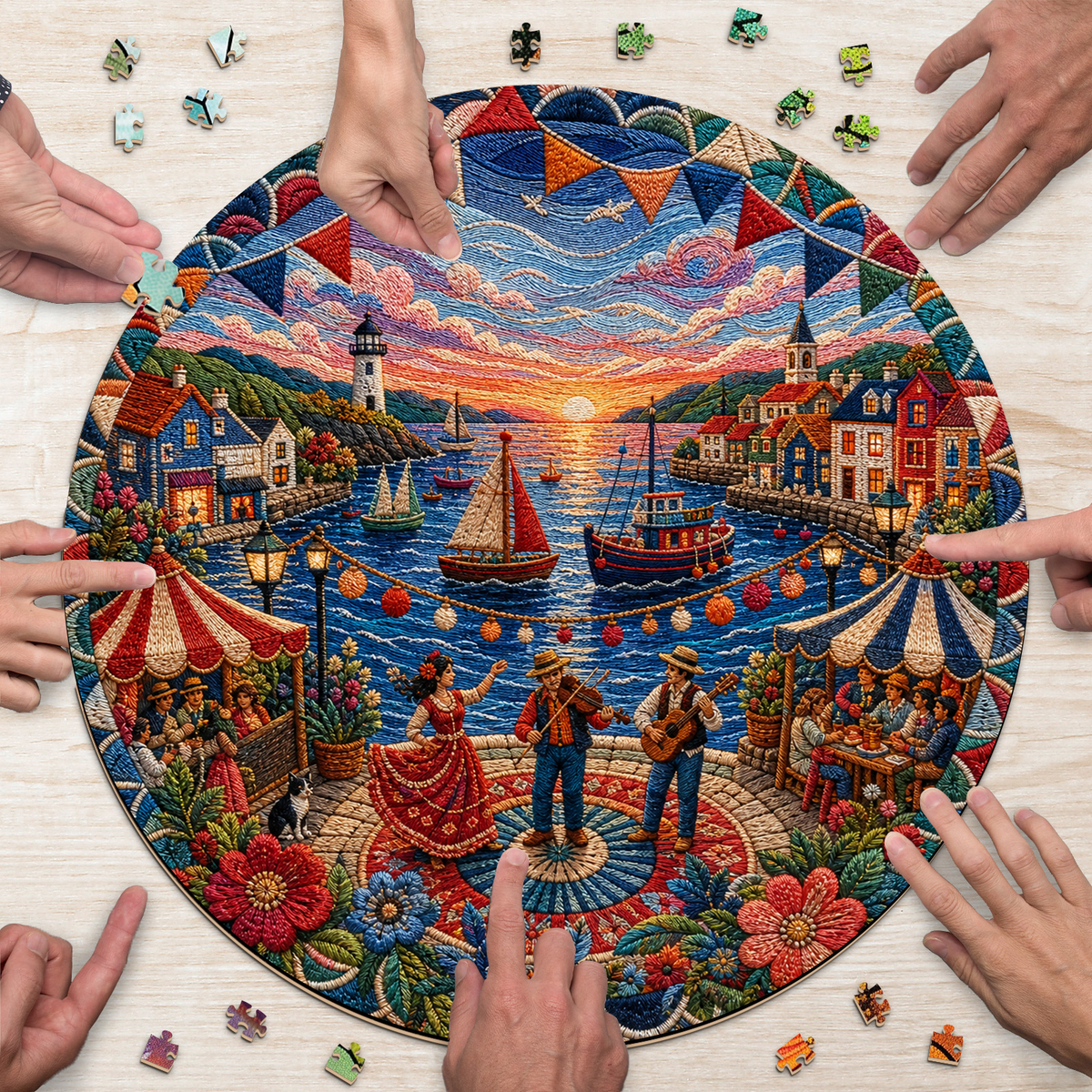 Twilight Coastal Summer Festival Round Puzzle - puzzle product view