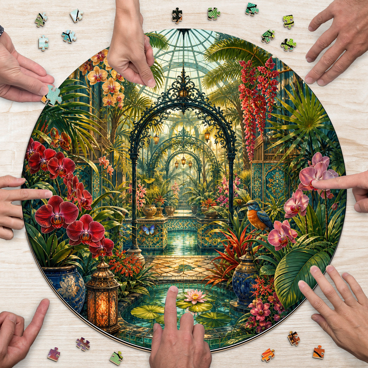 Velvet Botanical Greenhouse Maze Round Puzzle - puzzle product view