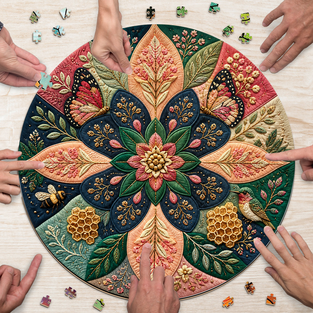 Honeyed Botanical Kaleidoscope Round Puzzle - puzzle product view