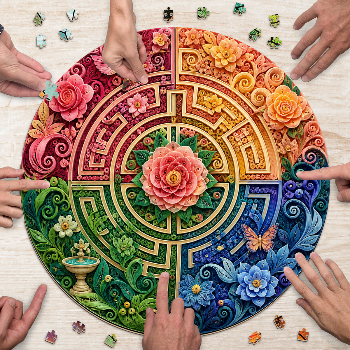 Golden Floral Labyrinth Round Puzzle - puzzle product view