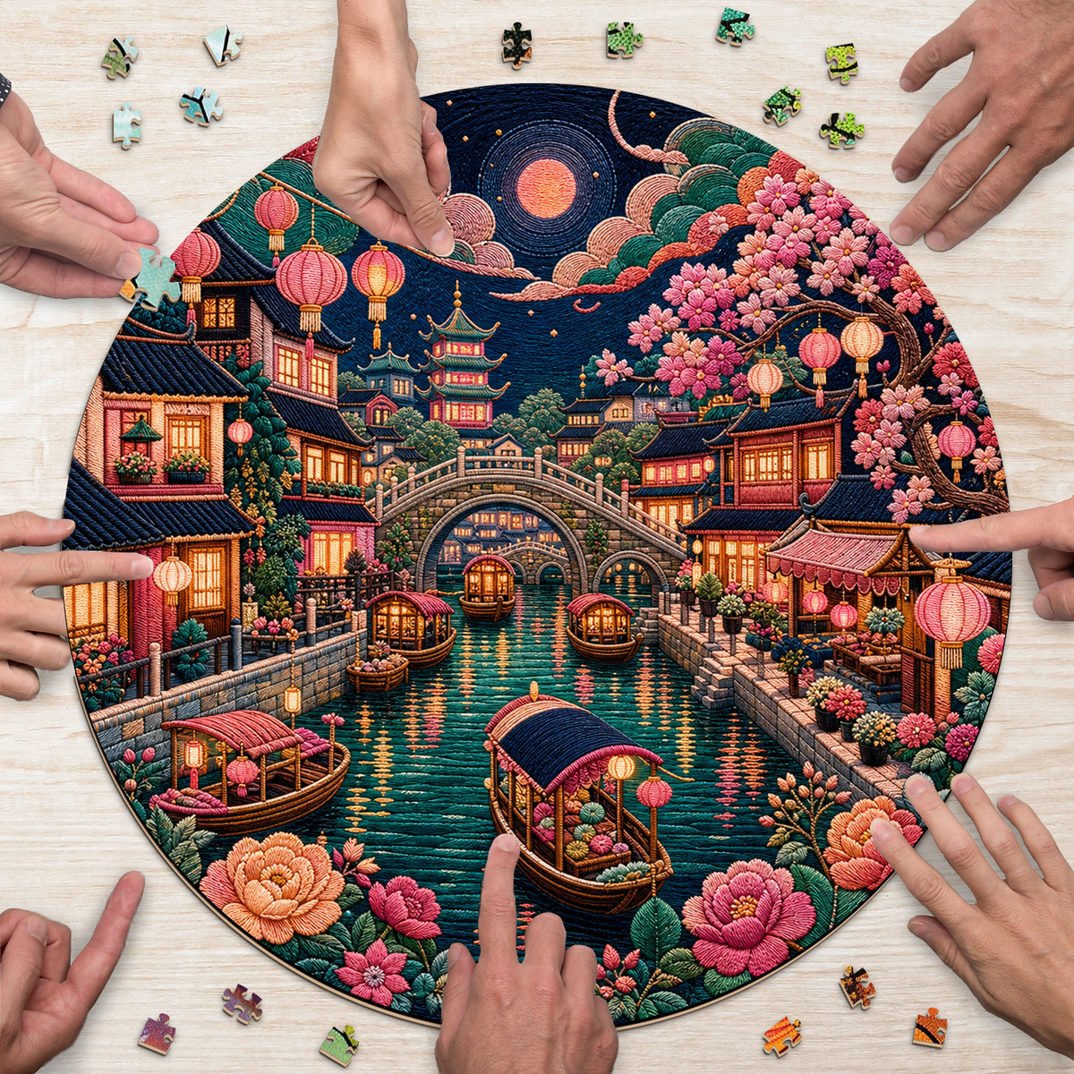 Dancing Canal Lantern Quarter Round Puzzle - puzzle product view