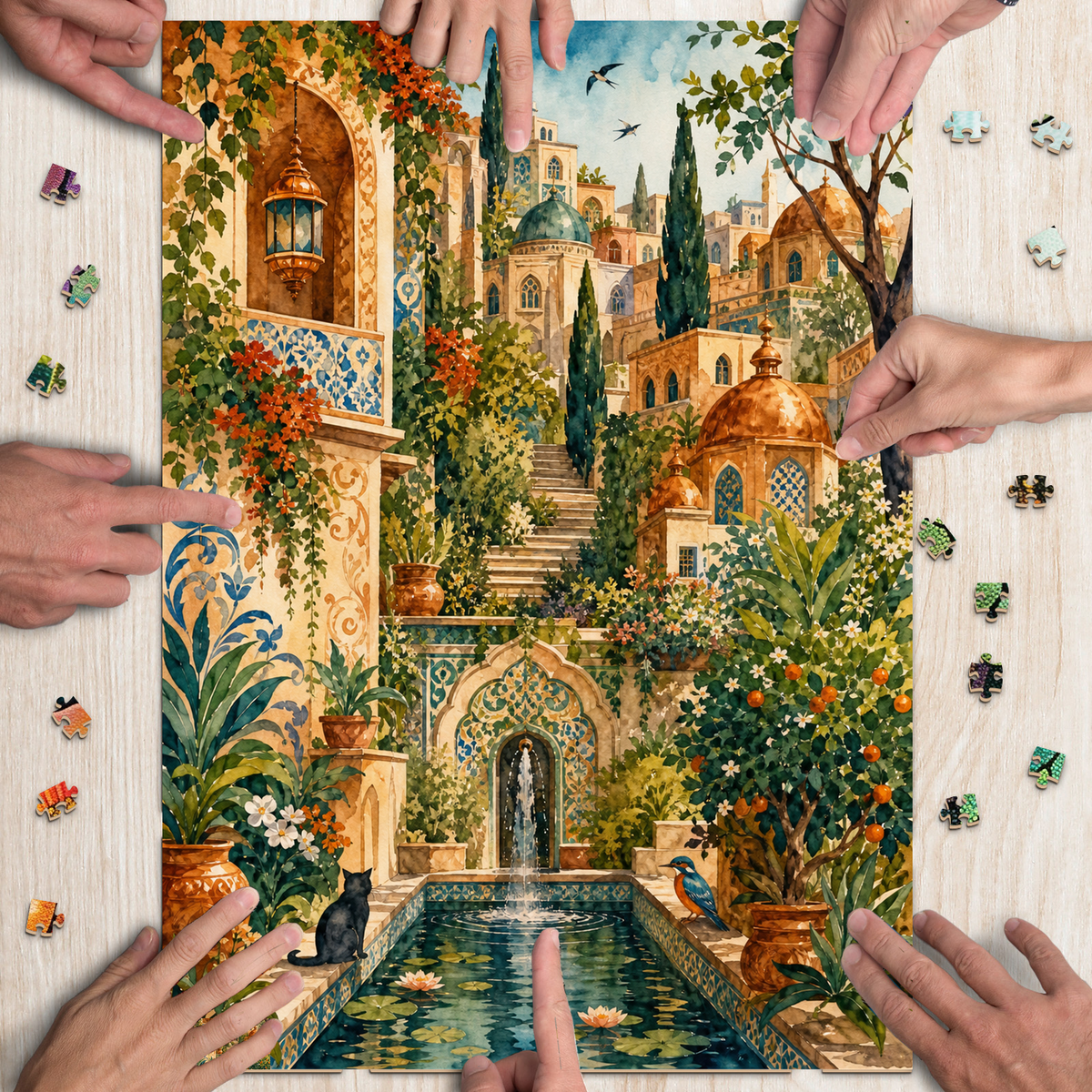 Hidden Watercolor City Garden Portrait Puzzle - puzzle product view