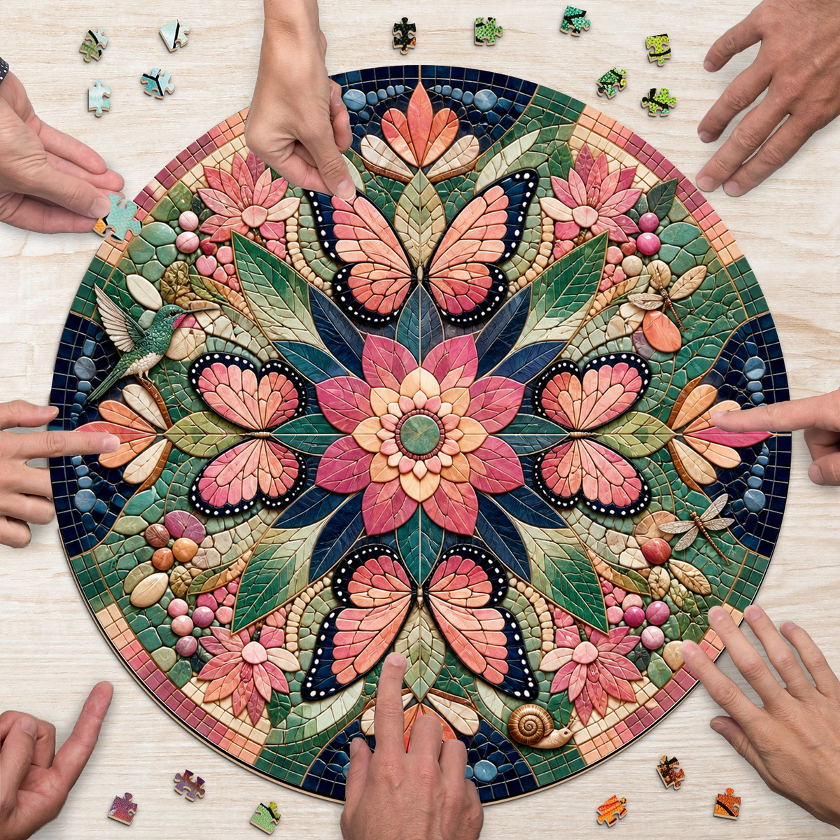 Whispering Botanical Kaleidoscope Round Puzzle - puzzle product view
