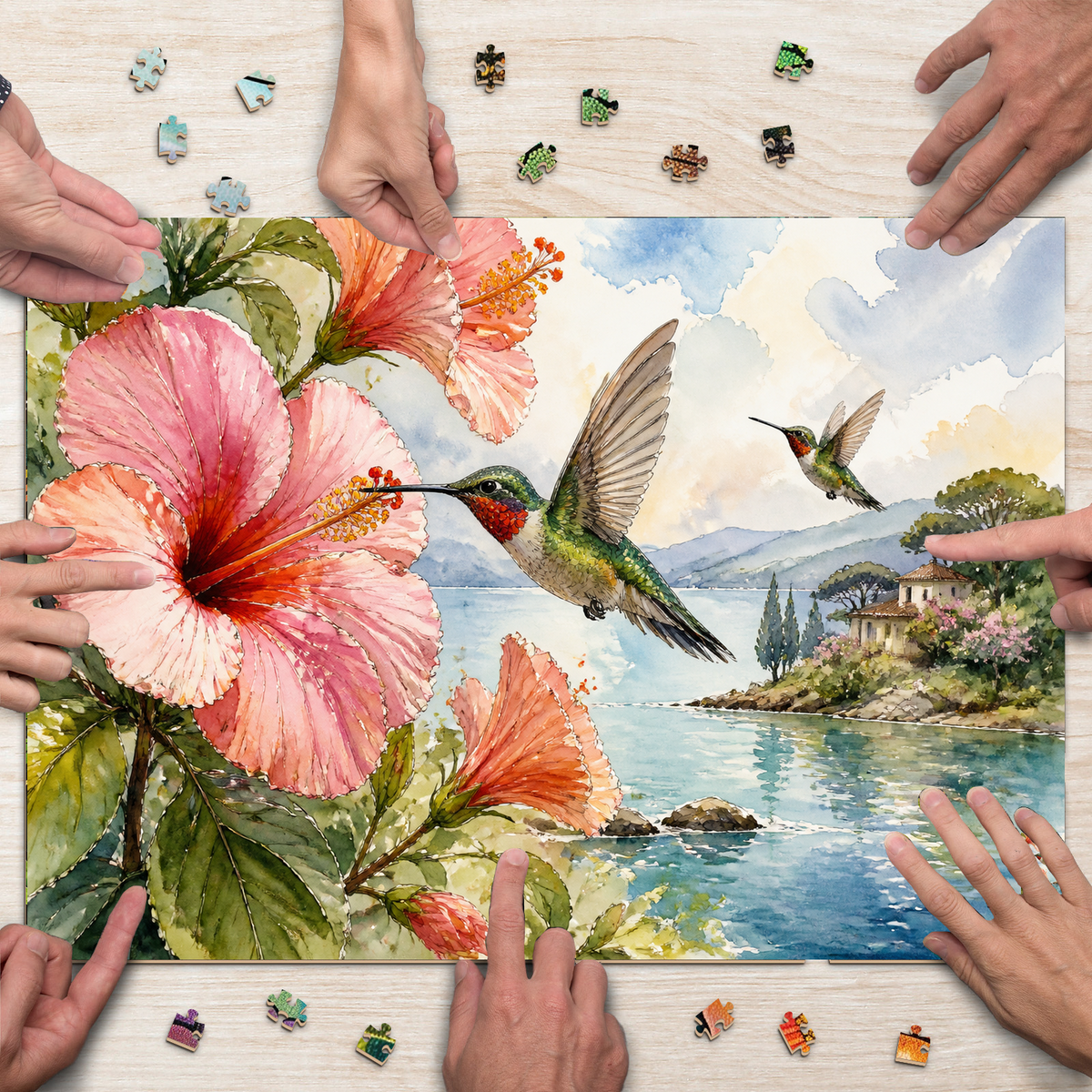 Sunlit Hummingbirds Landscape Puzzle - puzzle product view