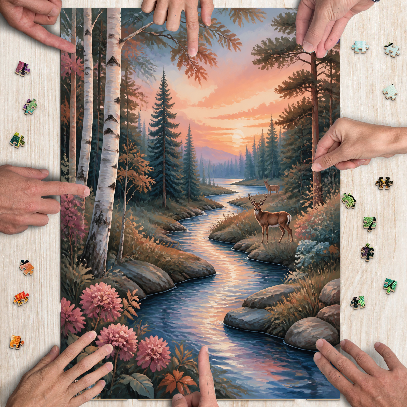 Story Rich Stained Glass Forest Mosaic Portrait Puzzle - puzzle product view