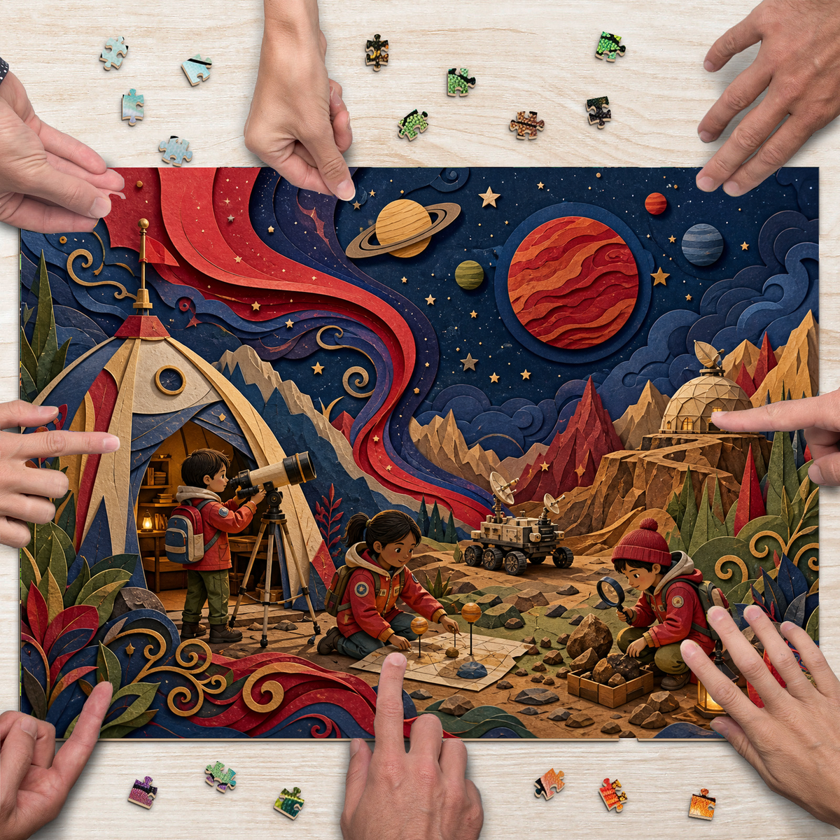 Starlit Space Explorer Camp Landscape Puzzle - puzzle product view