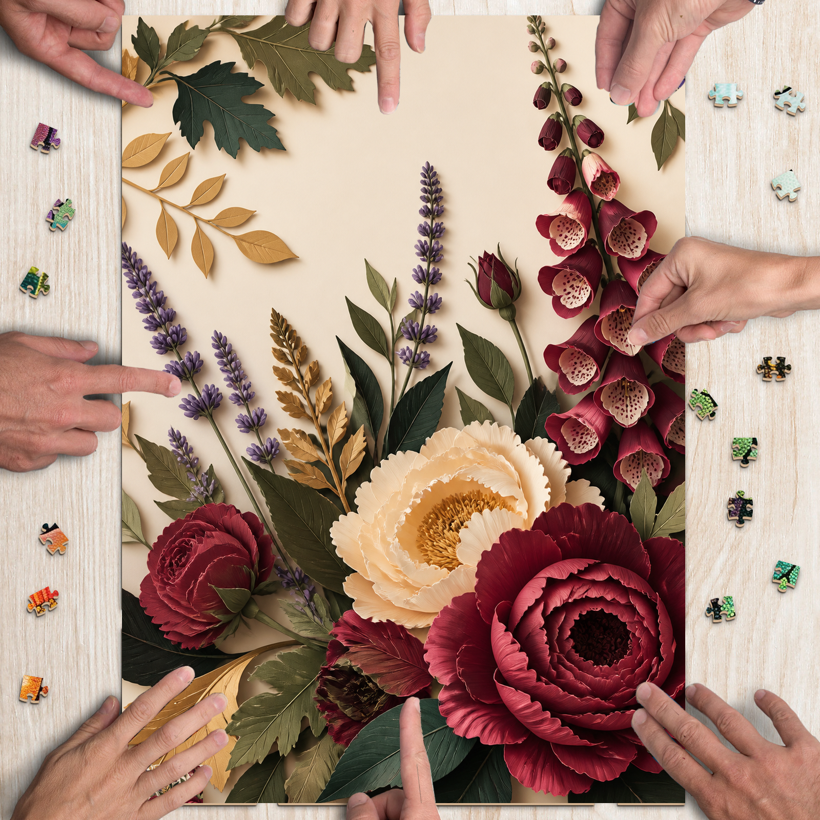 Luminous Botanical Repeat Paper Cut Collage Portrait Puzzle - puzzle product view