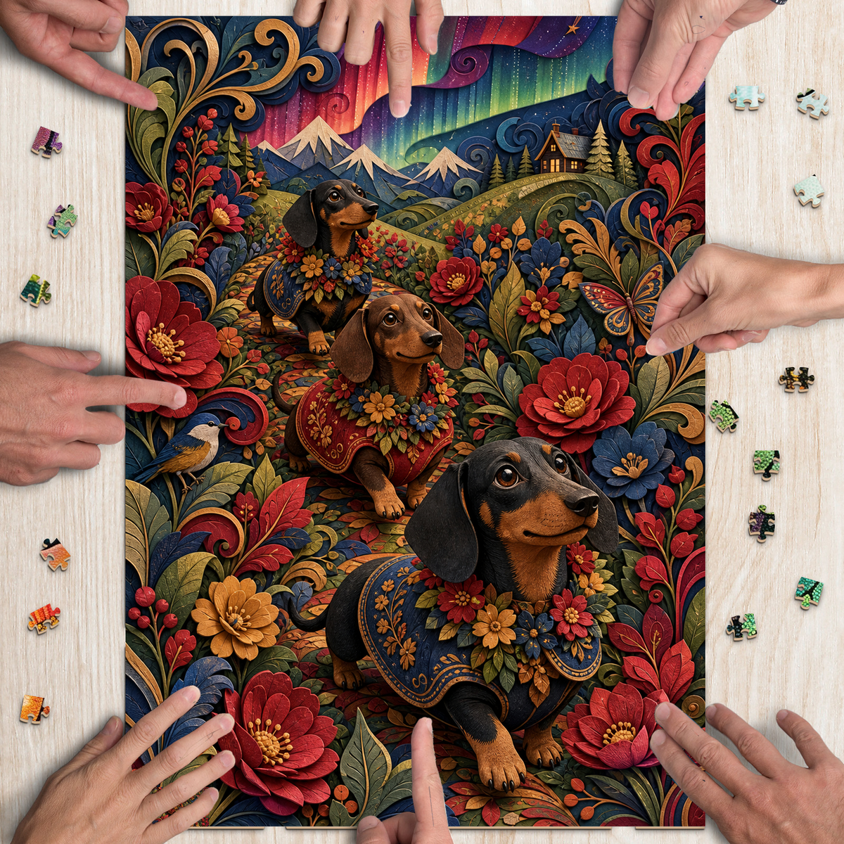 Aurora Dachshund Flower Parade Portrait Puzzle - puzzle product view