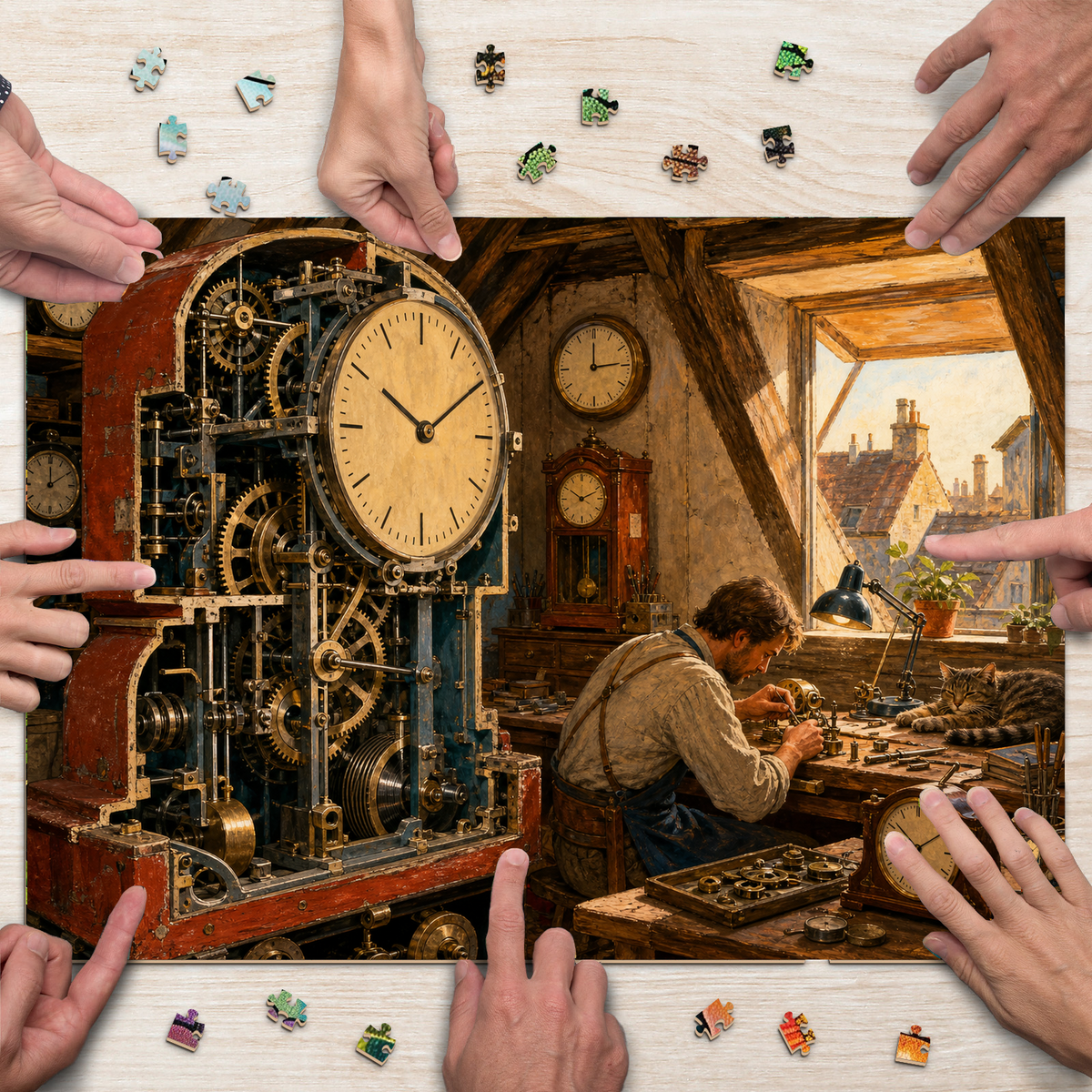 Luminous Clockmaker Attic Retro Mechanical Landscape Puzzle - puzzle product view