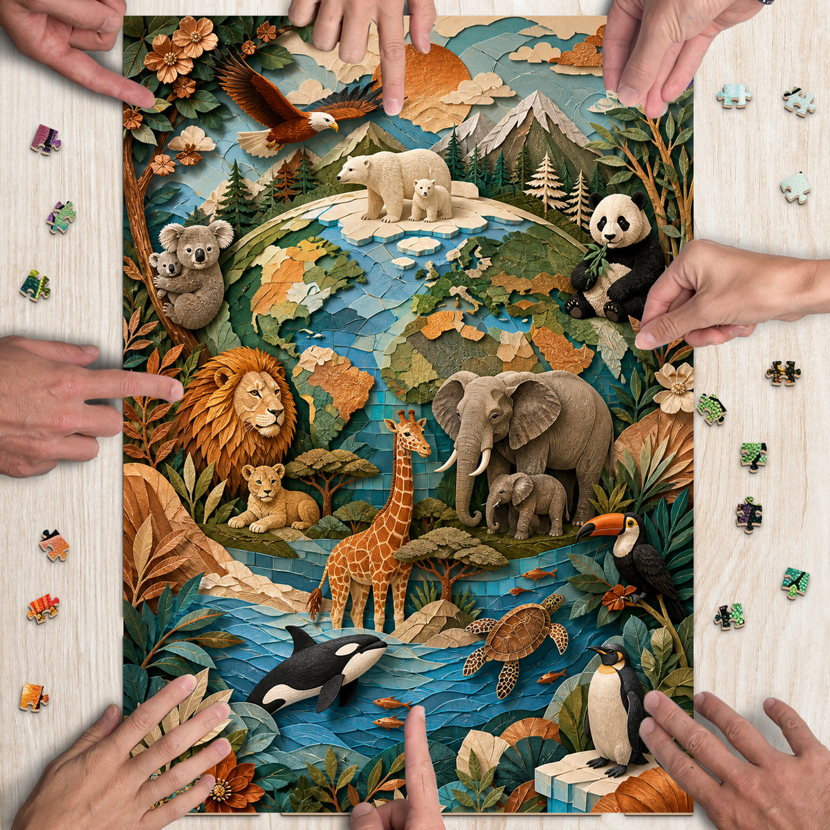 Secret Around the World Animals Portrait Puzzle - puzzle product view