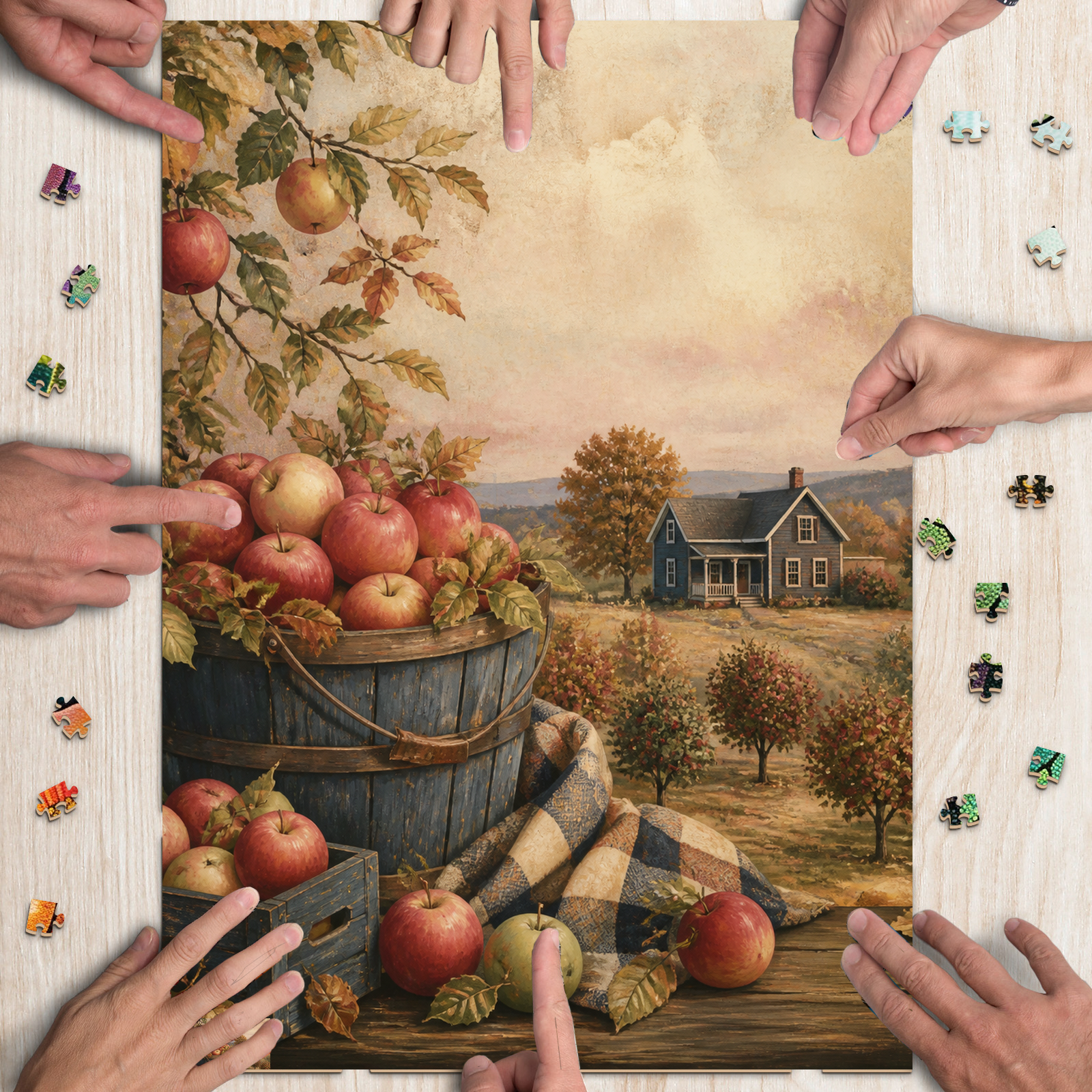 Sunlit Autumn Apple Orchard Folk Art Portrait Puzzle - puzzle product view