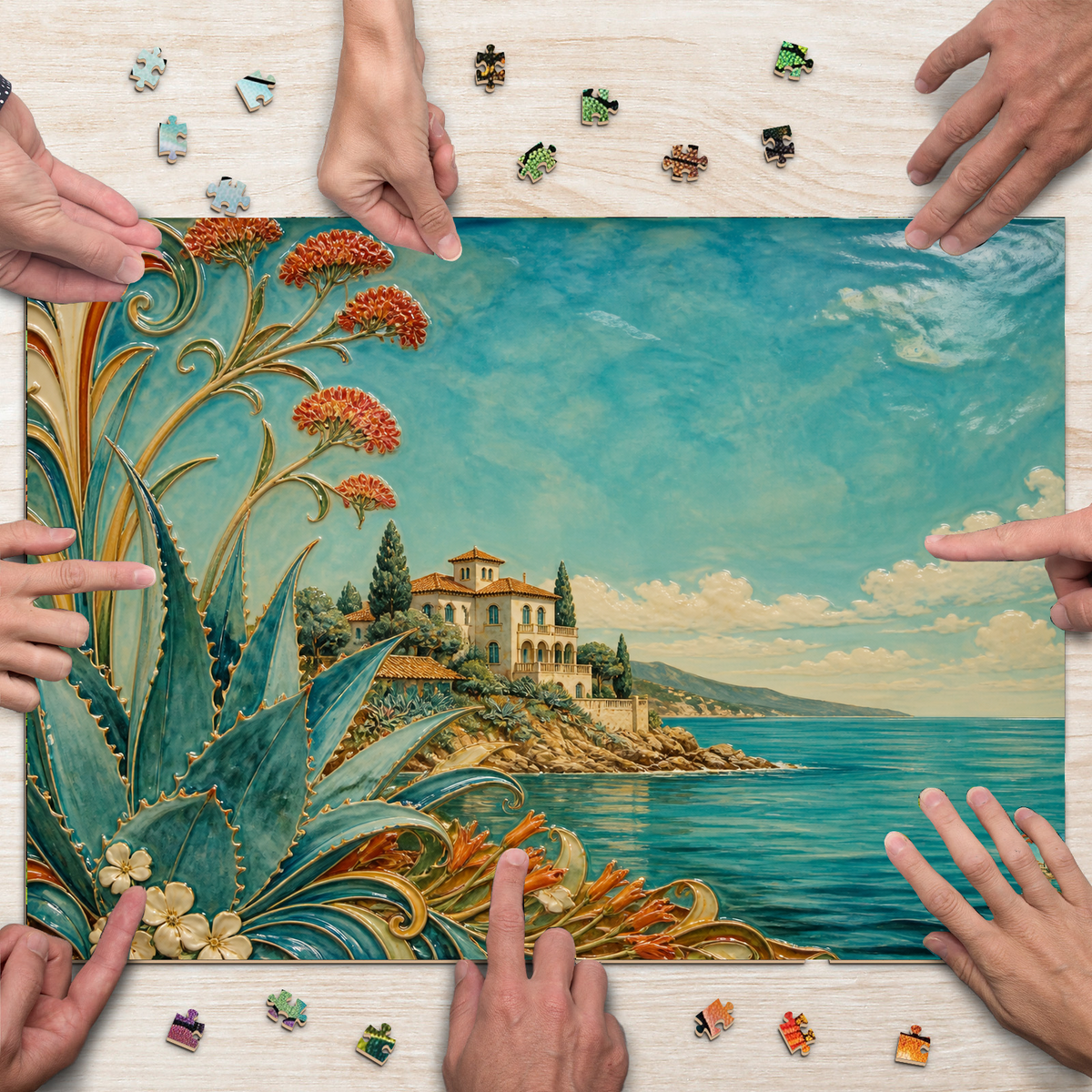 Vibrant Ceramic Mural Art Nouveau Decorative Landscape Puzzle - puzzle product view