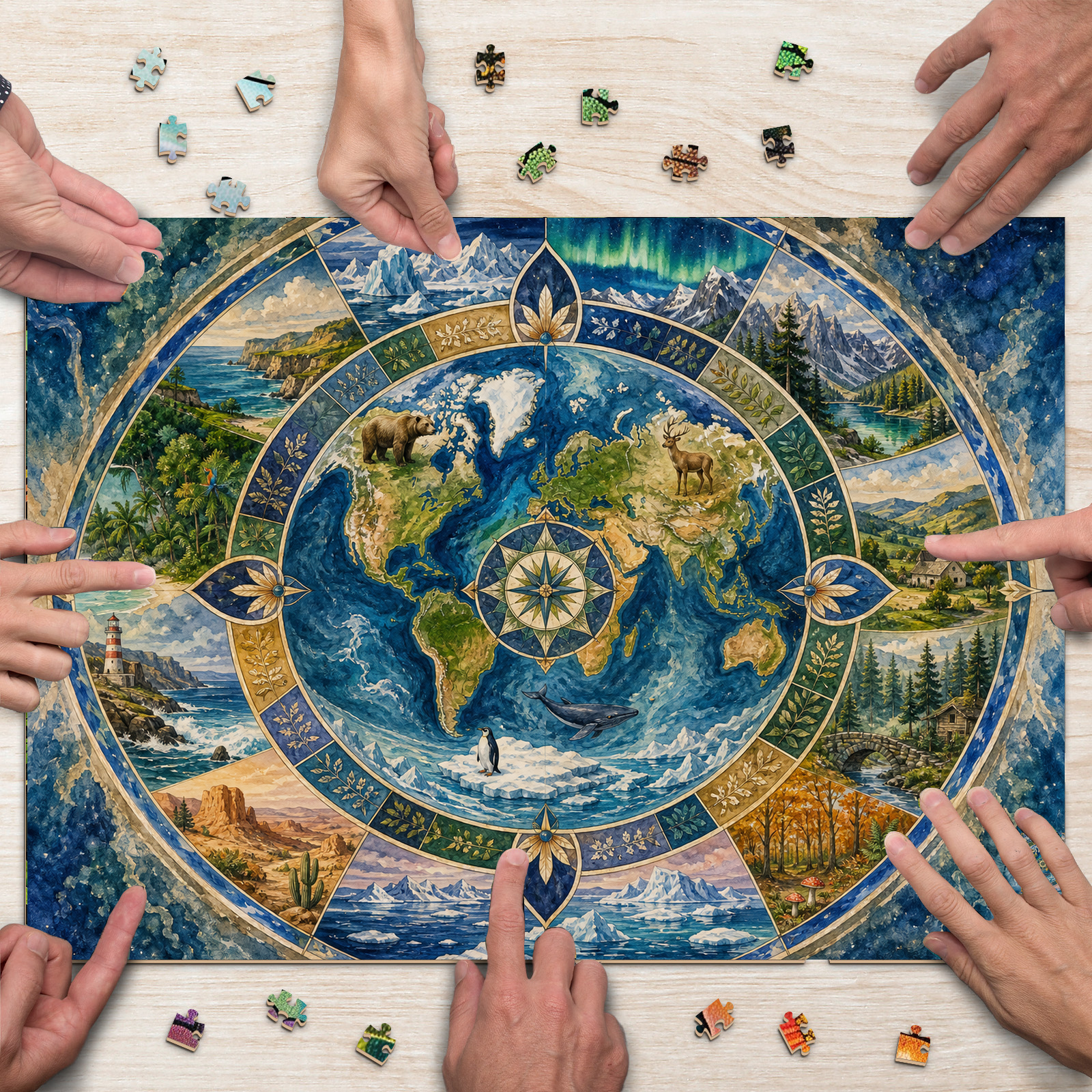 Story Rich World Habitat Map Mandala Ornamental Landscape Puzzle - puzzle product view