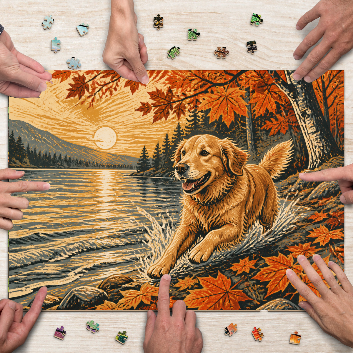 Golden-Hour Golden Retriever Landscape Puzzle - puzzle product view