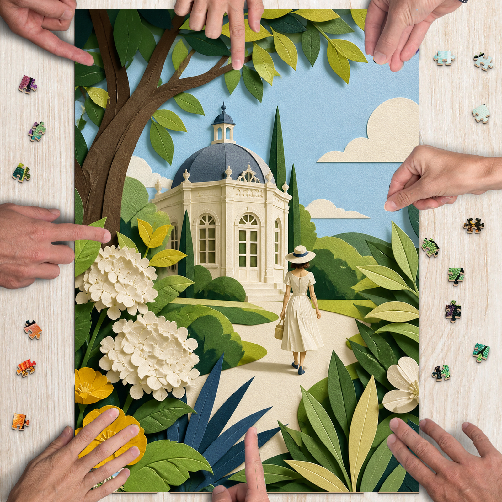 Golden-Hour Paper-Cut Garden Portrait Puzzle - puzzle product view