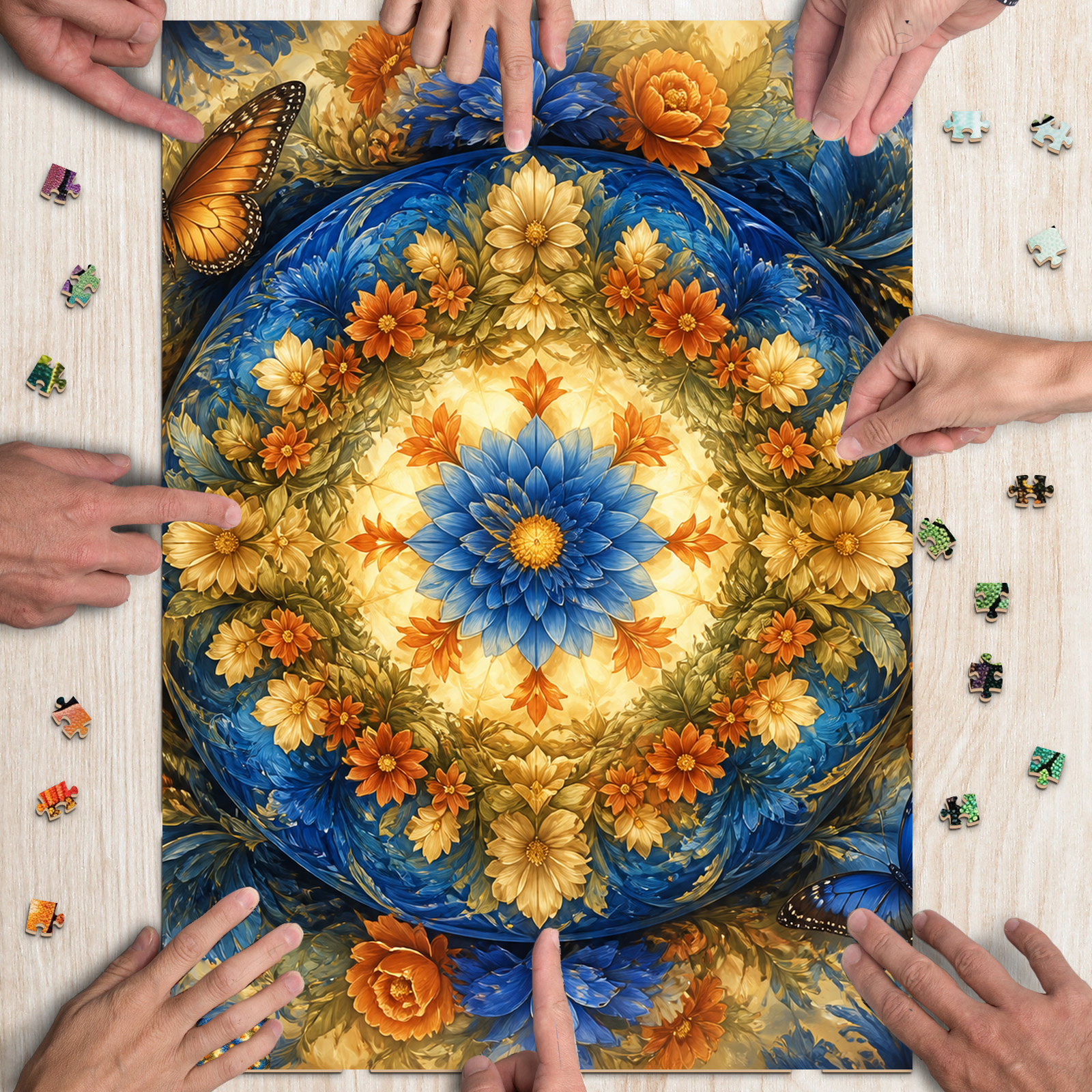 Moonlit Kaleidoscope Bloom Stained Glass Portrait Puzzle - puzzle product view
