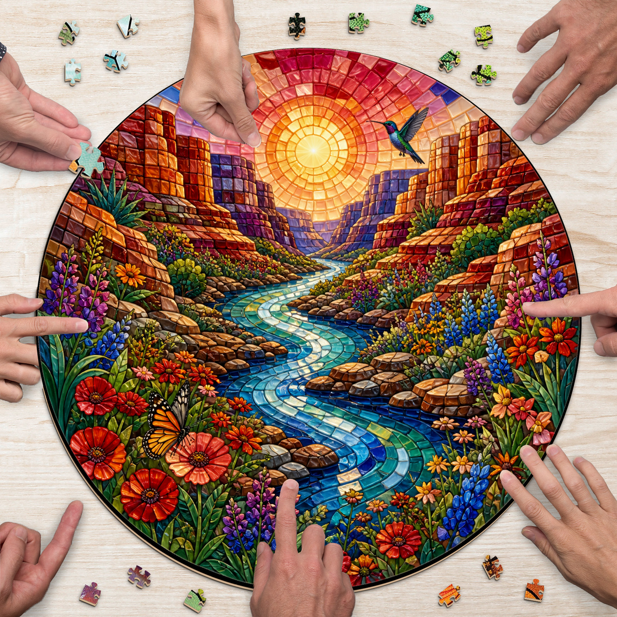 Honeyed Wildflower Canyon River Round Puzzle - puzzle product view