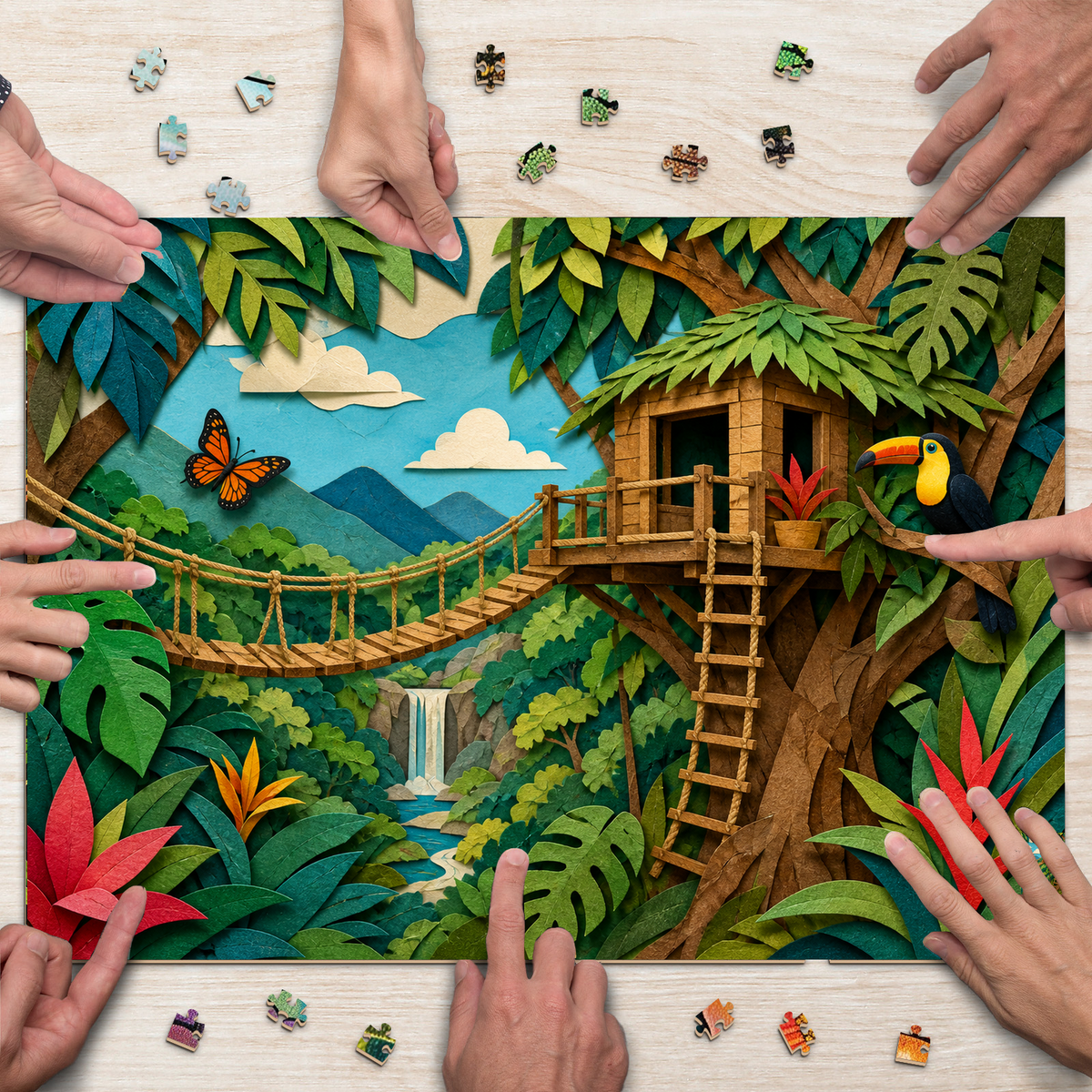 Quiet Jungle Treehouse Paper Cut Collage Landscape Puzzle - puzzle product view