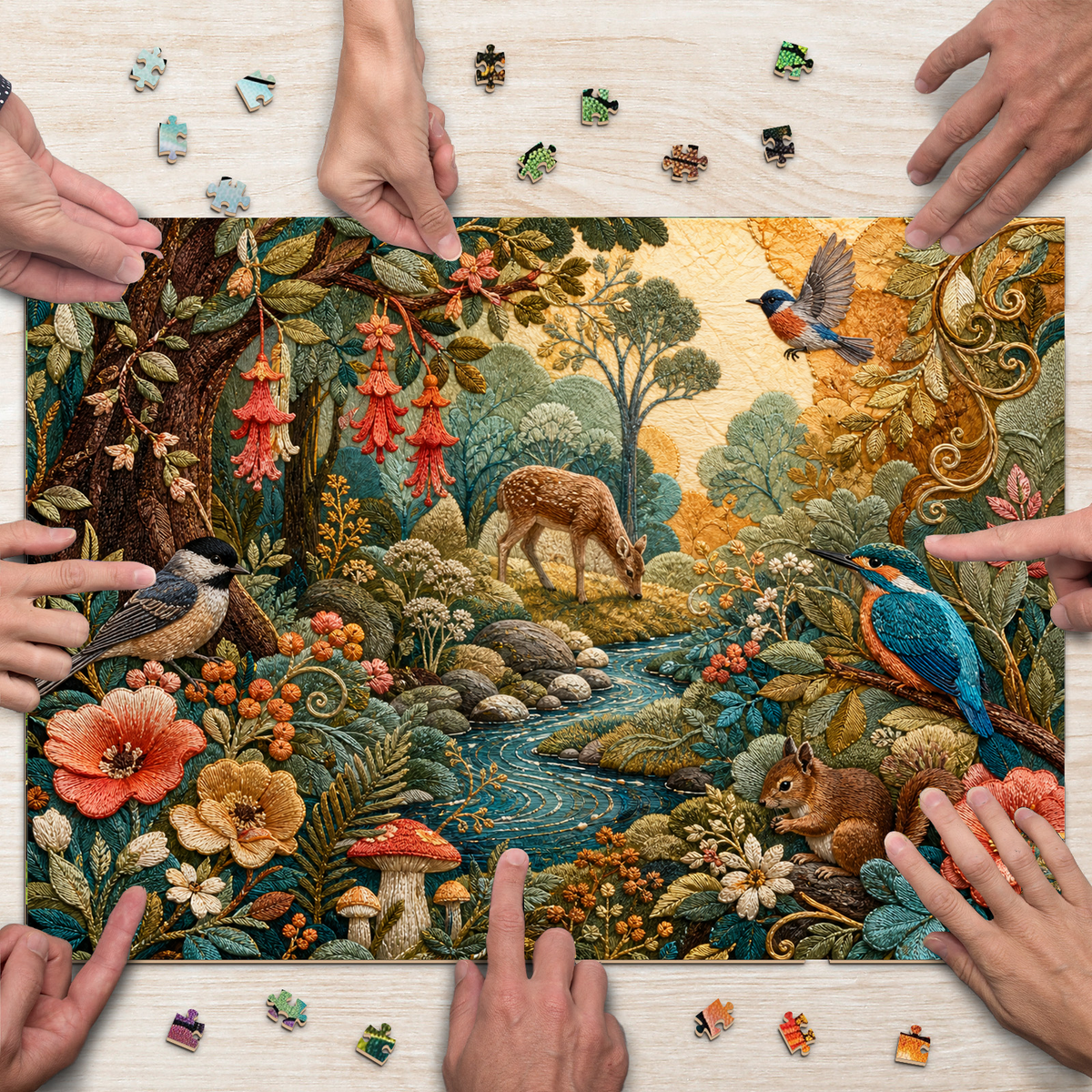 Hidden Embroidered Woodland Landscape Puzzle - puzzle product view