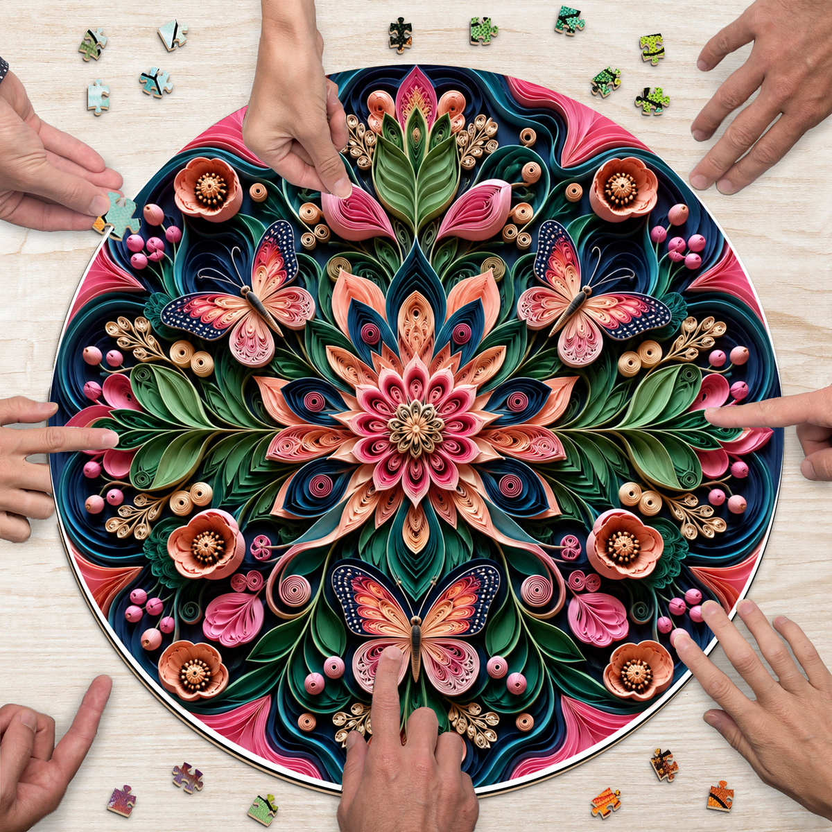 Wildflower Botanical Kaleidoscope Round Puzzle - puzzle product view