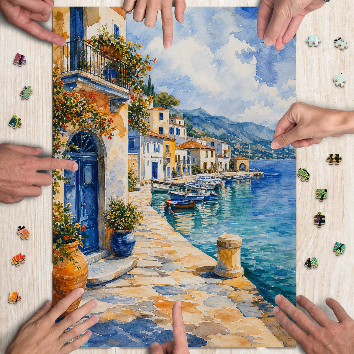 Rain-Washed Watercolor Harbor Portrait Puzzle - puzzle product view