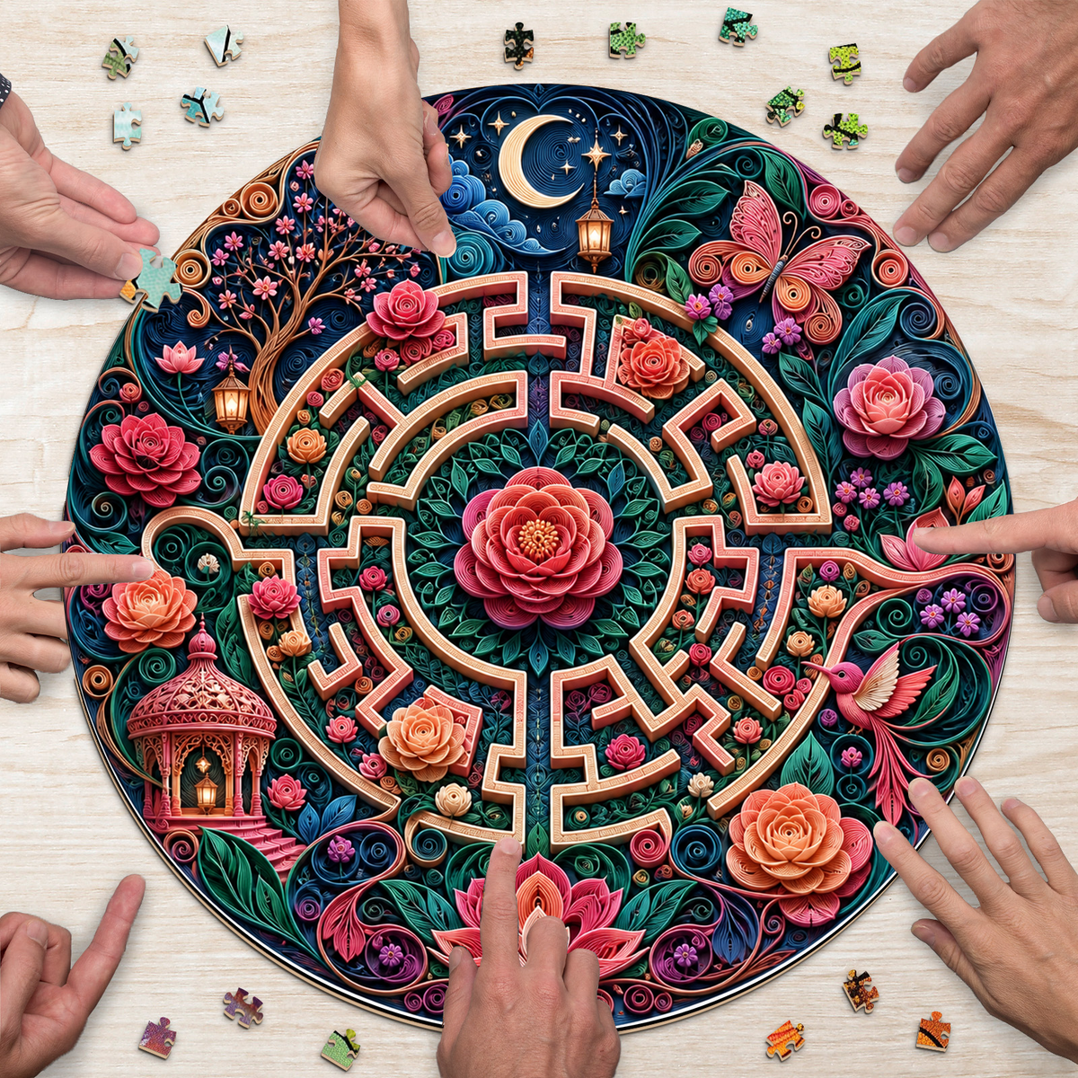 Twilight Floral Labyrinth Round Puzzle - puzzle product view