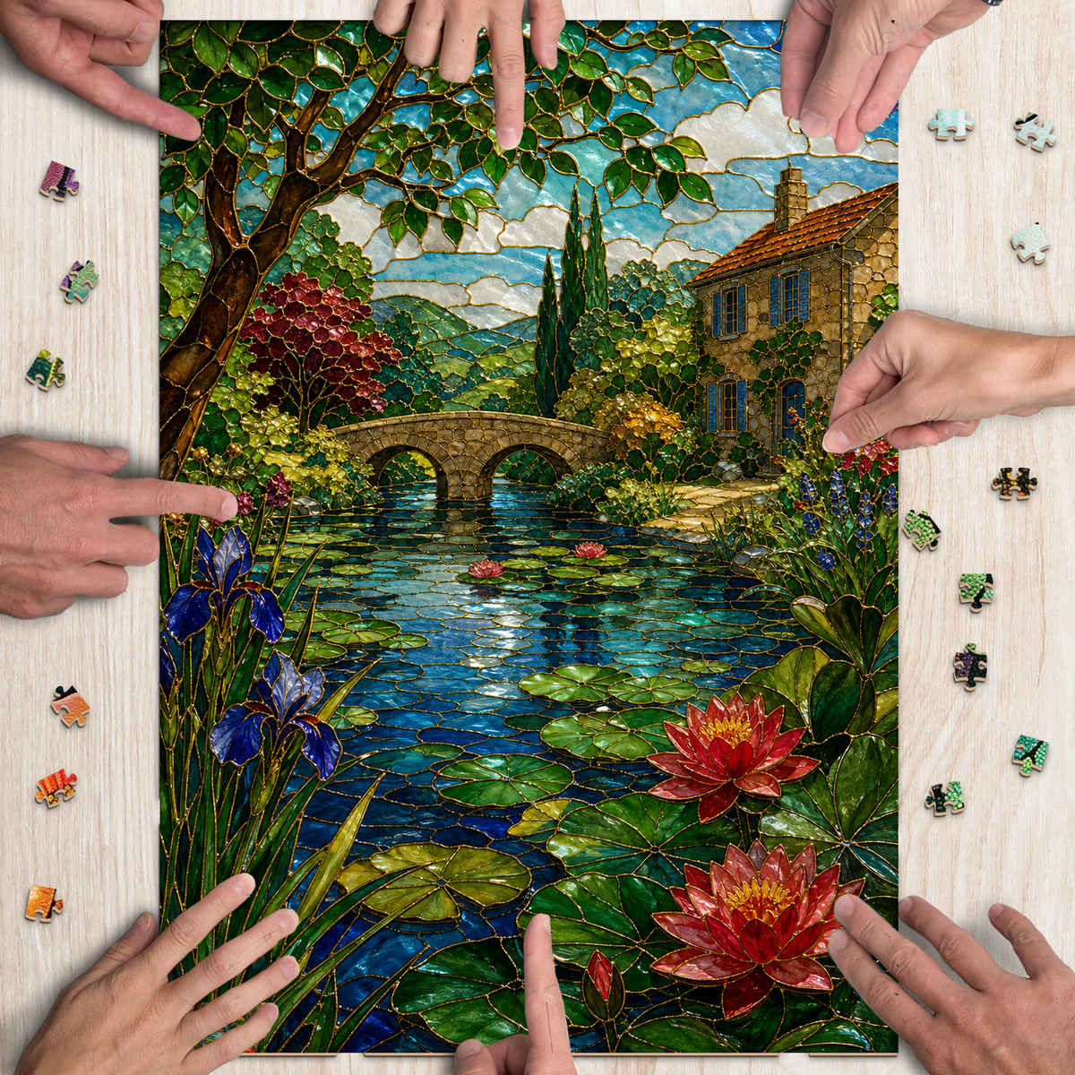 Sunlit Water-Lily Pond Portrait Puzzle - puzzle product view
