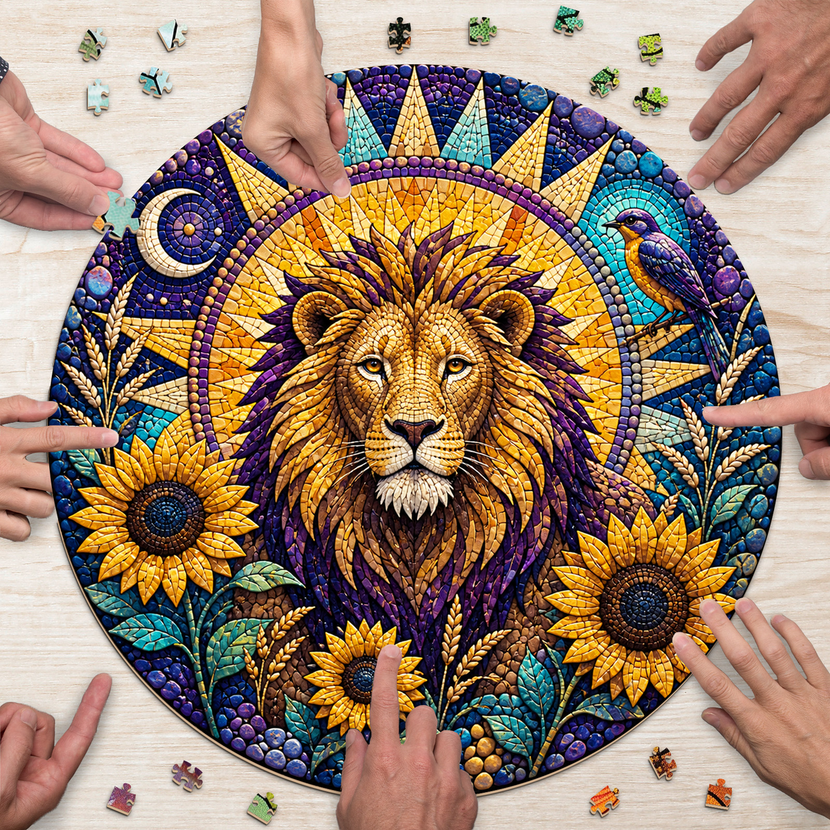 Twilight Lion Sun Garden Round Puzzle - puzzle product view
