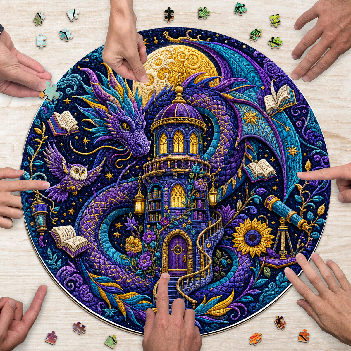 Radiant Dragon Library Moon Round Puzzle - puzzle product view