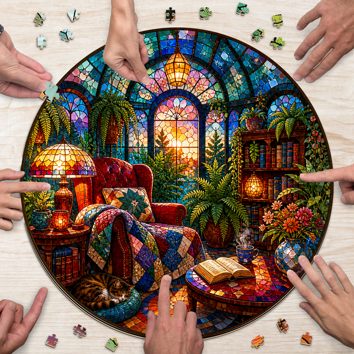 Whispering Reading Nook Conservatory Round Puzzle - puzzle product view
