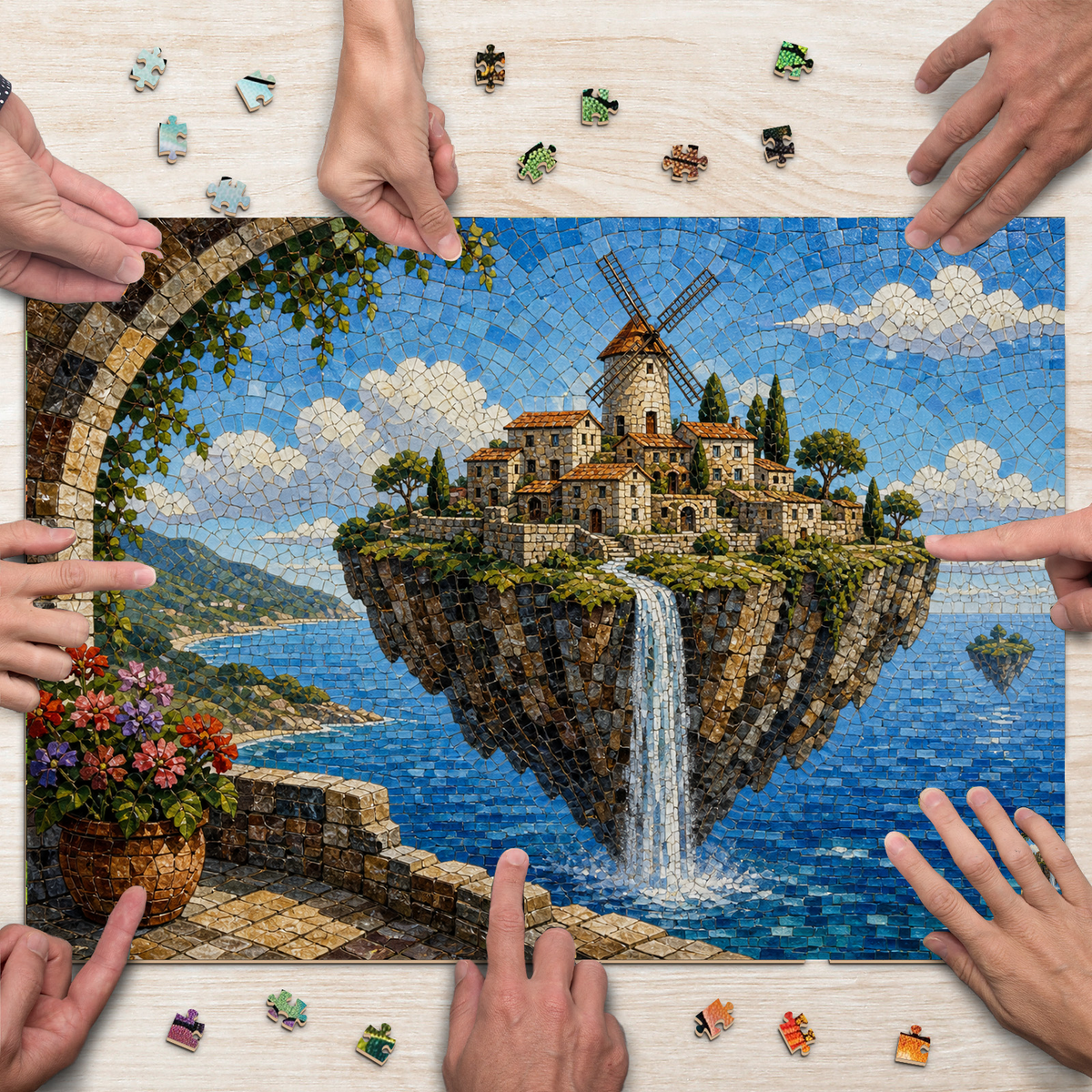 Quiet Floating Island Village Landscape Puzzle - puzzle product view