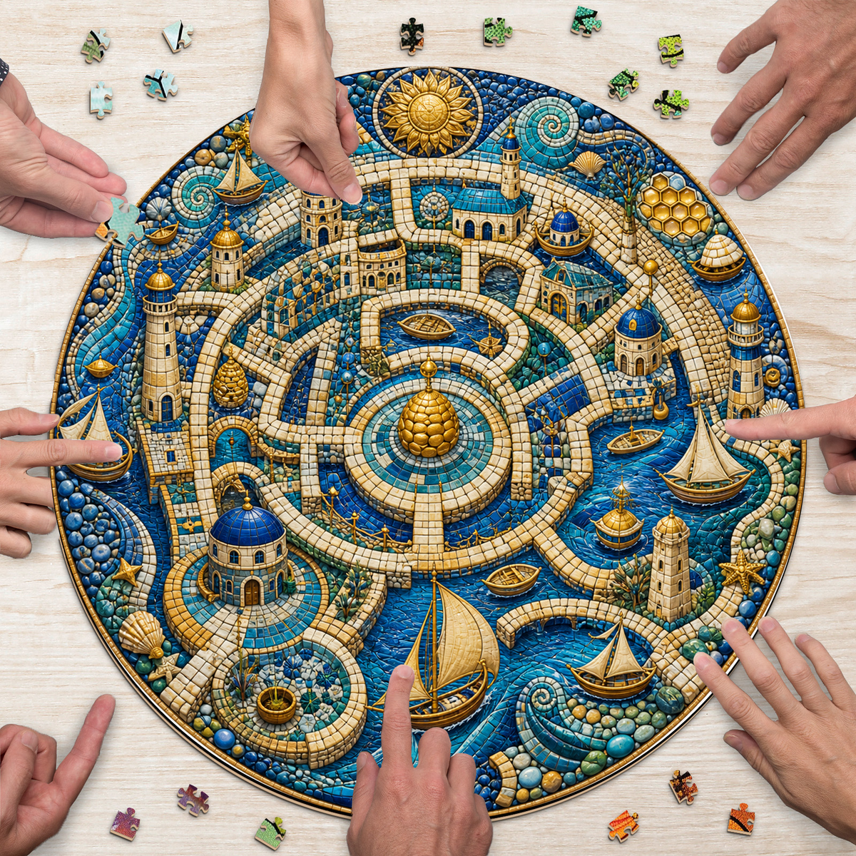 Honeyed Labyrinth Harbor Round Puzzle - puzzle product view