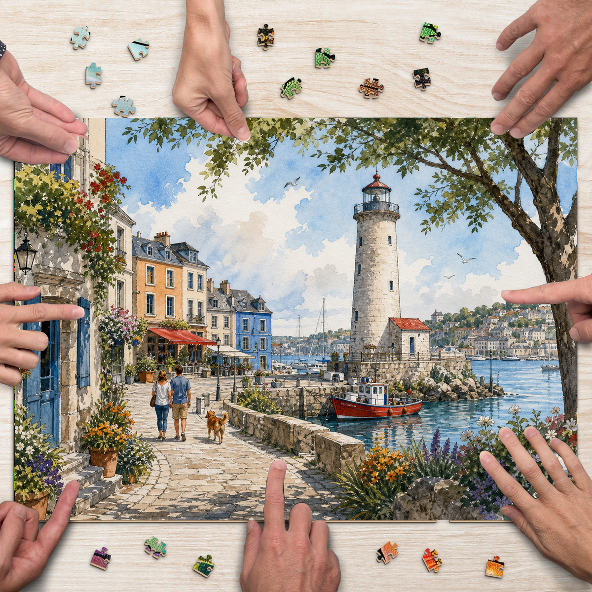 Vibrant Lighthouse Harbor Landscape Puzzle - puzzle product view