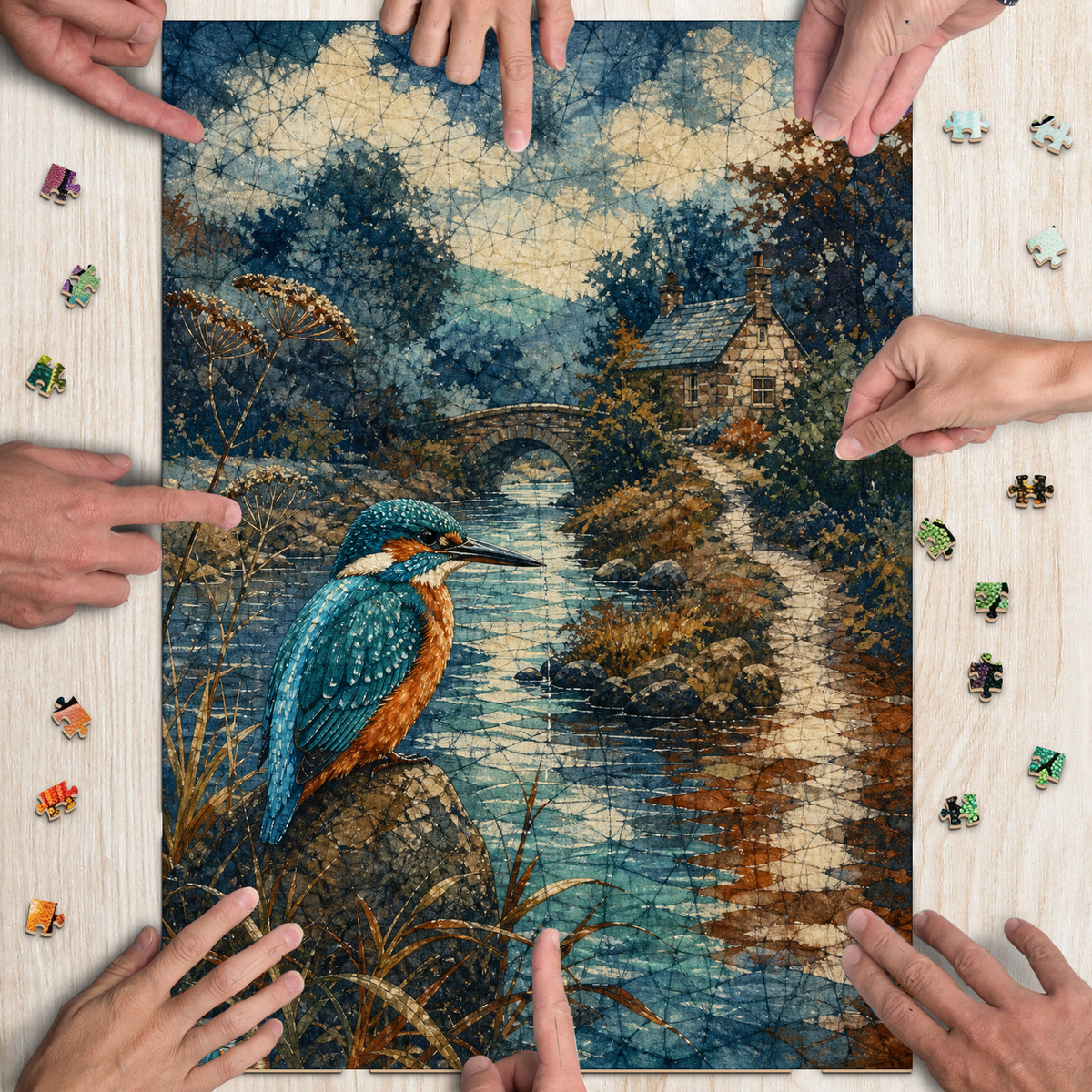 Rain-Washed Kingfisher By A River Portrait Puzzle - puzzle product view