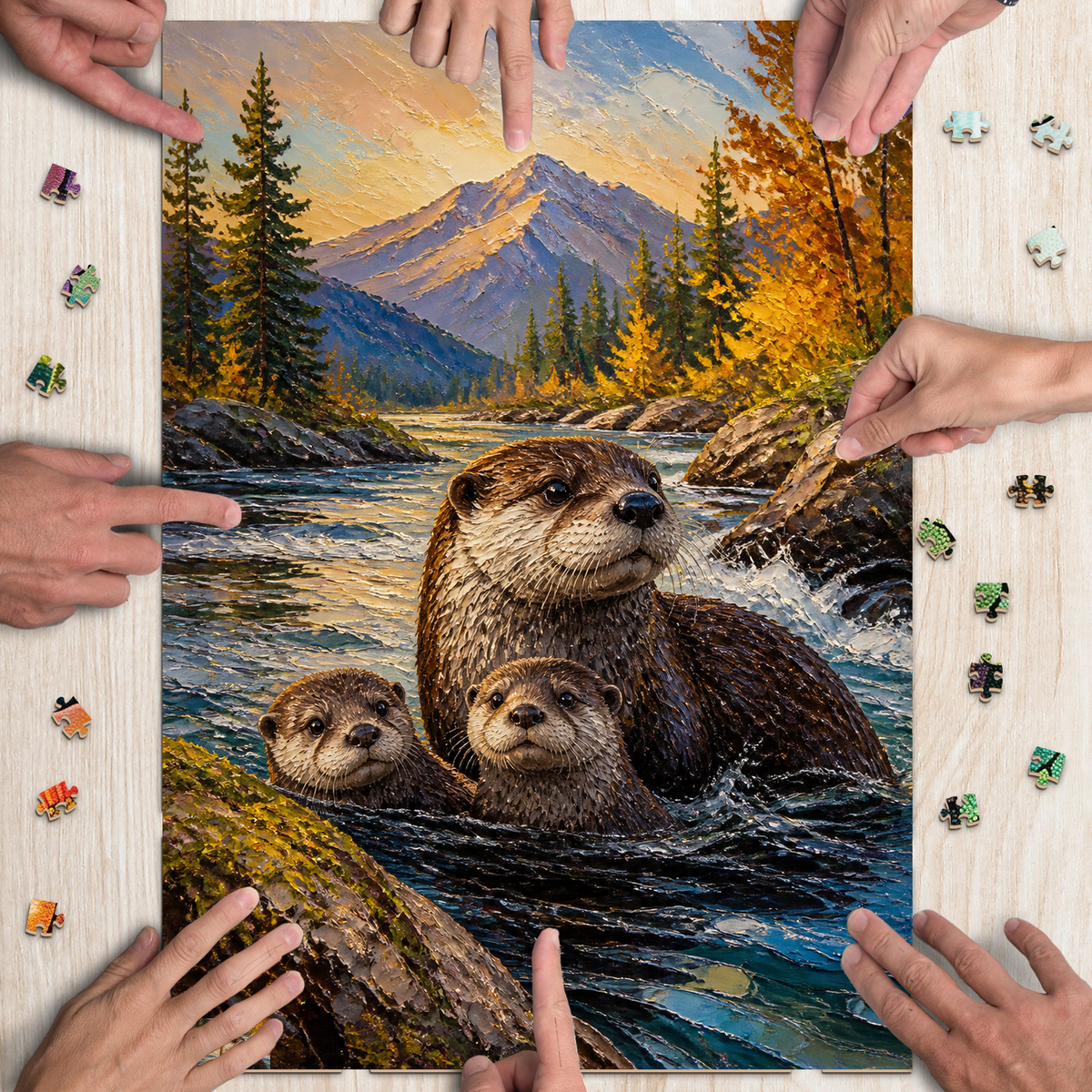 Luminous Otter Family Portrait Puzzle - puzzle product view