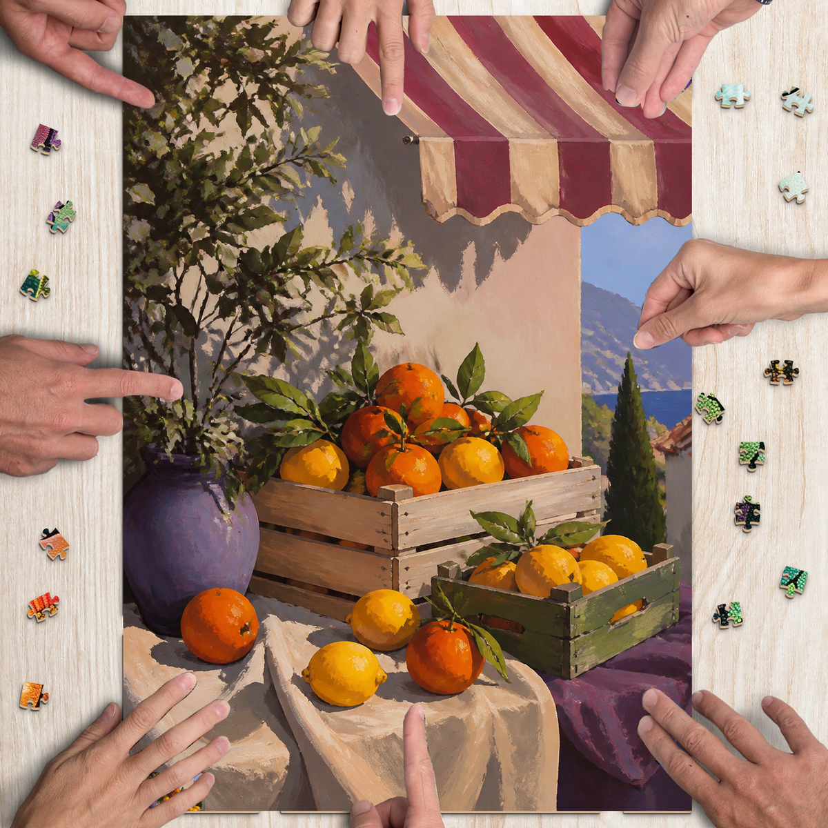 Sunlit Citrus Market Gouache Portrait Puzzle - puzzle product view