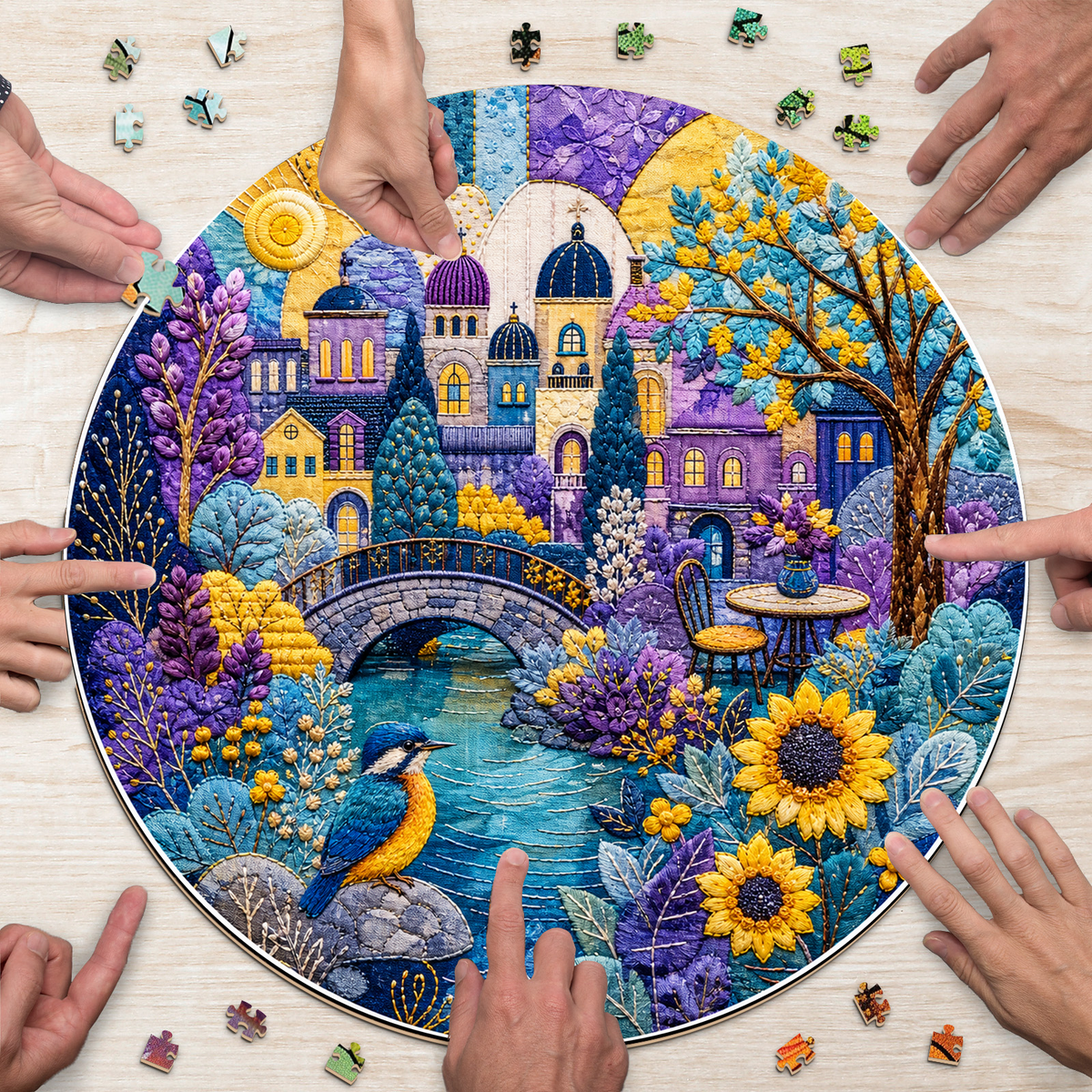 Whispering Watercolor City Garden Round Puzzle - puzzle product view