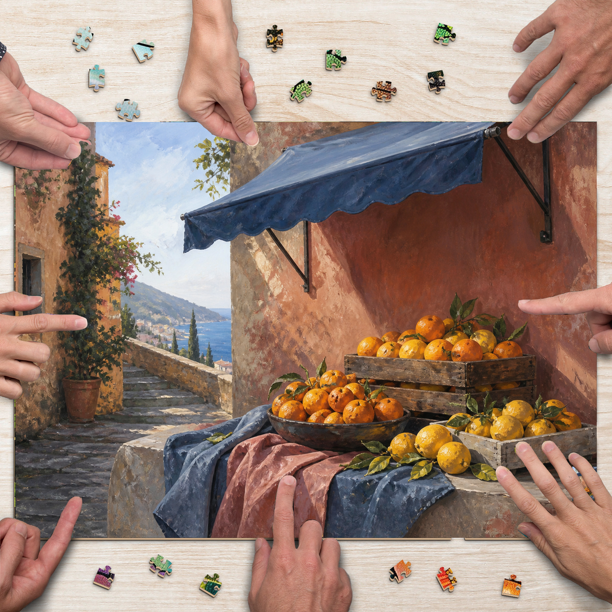 Moonlit Citrus Market Textile Quilt Landscape Puzzle - puzzle product view