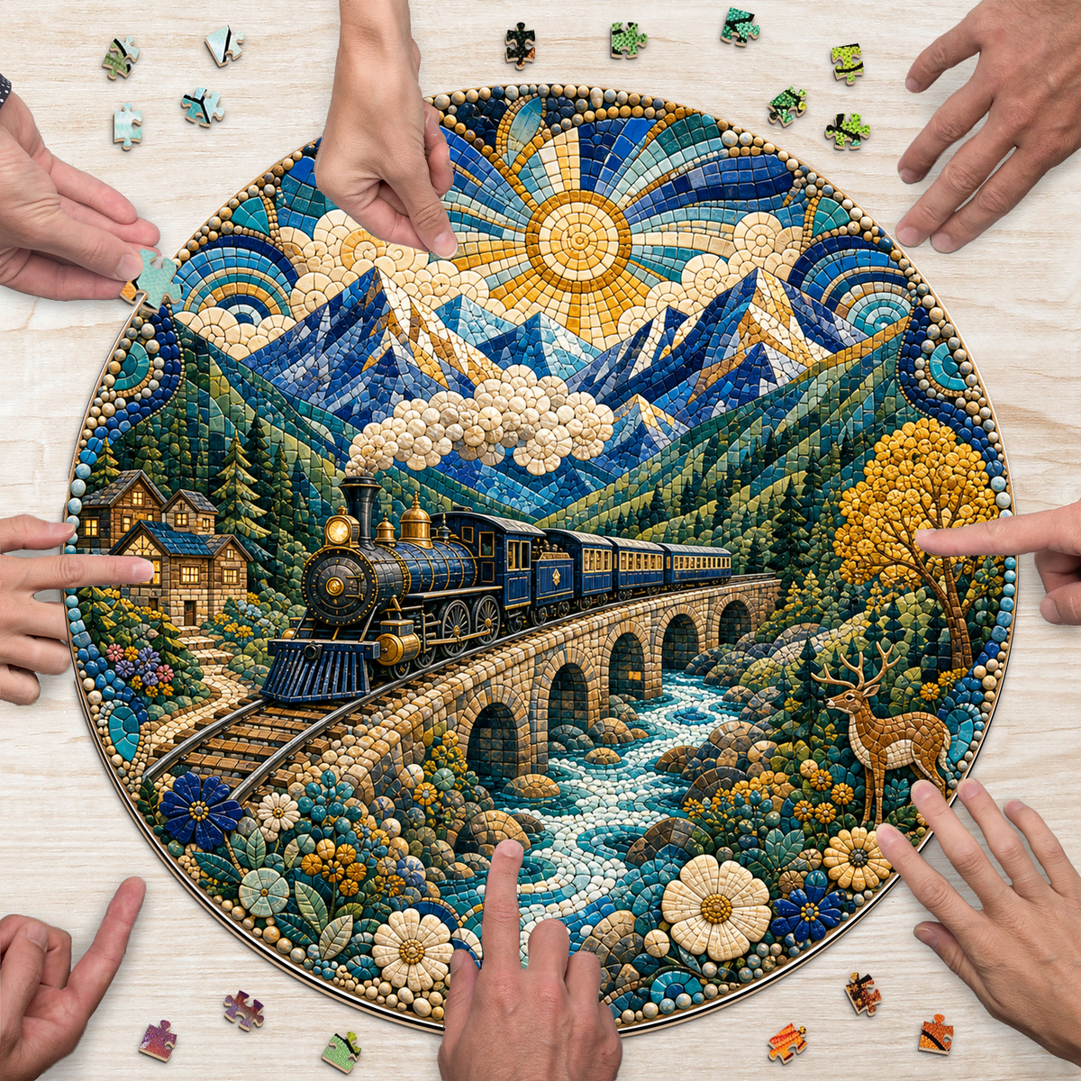 Radiant Vintage Railway Valley Round Puzzle - puzzle product view