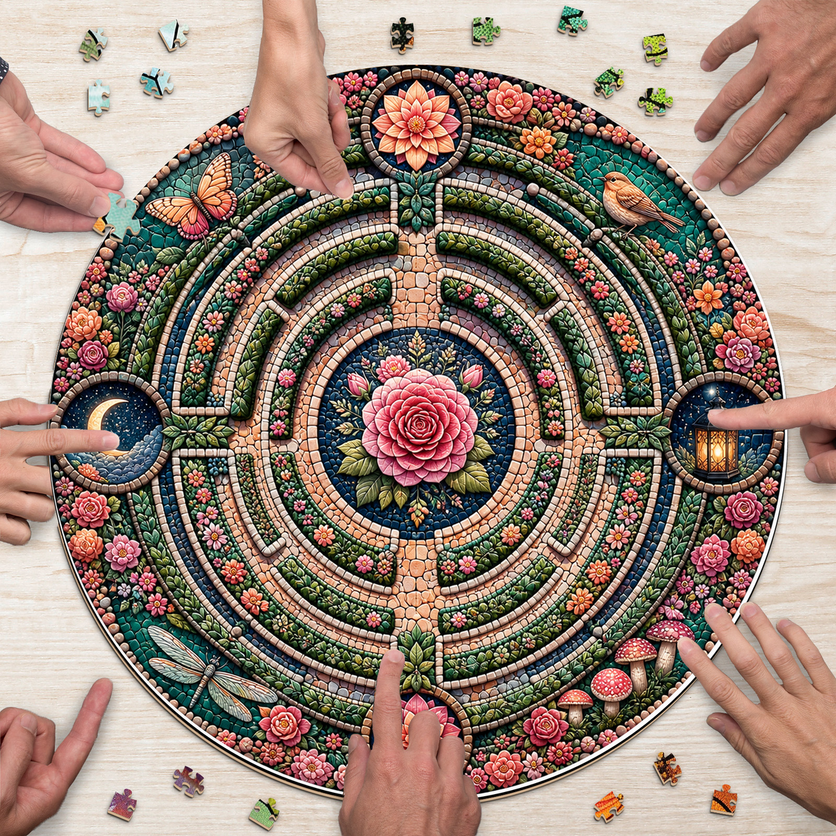 Moonlit Floral Labyrinth Round Puzzle - puzzle product view
